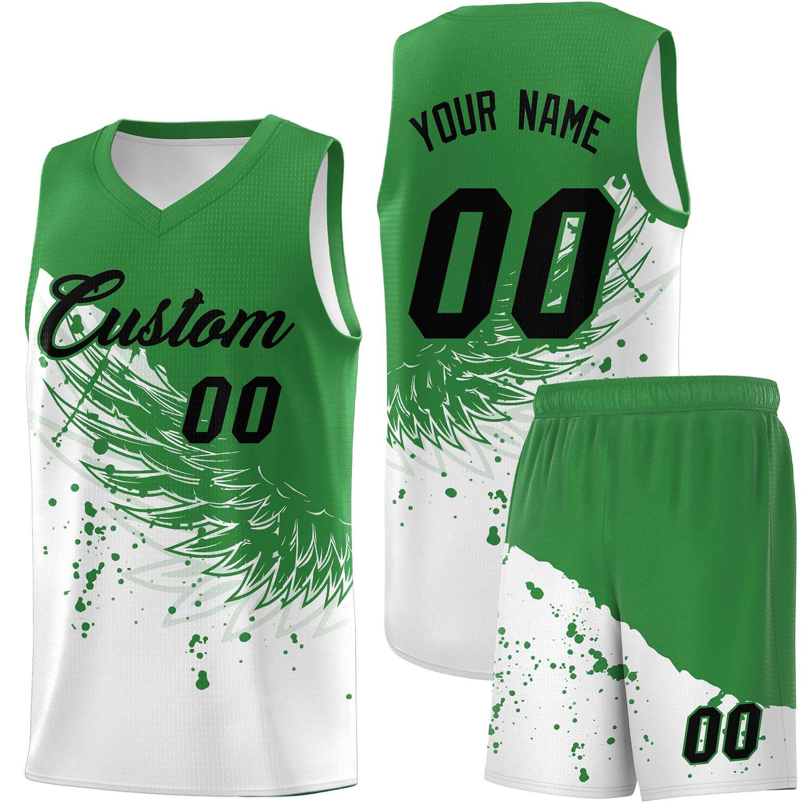 Custom White Kelly Green Wing Pattern Sports Uniform Basketball Jersey| KXKSHOP