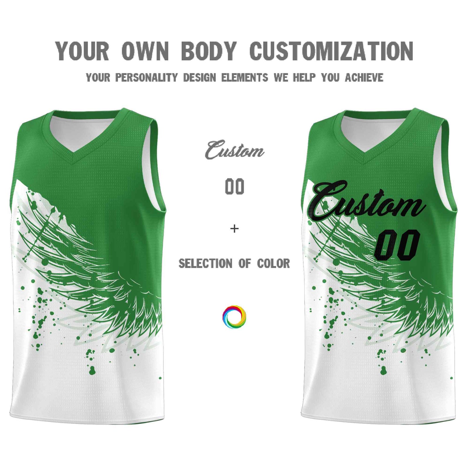 Custom White Kelly Green Wing Pattern Sports Uniform Basketball Jersey| KXKSHOP