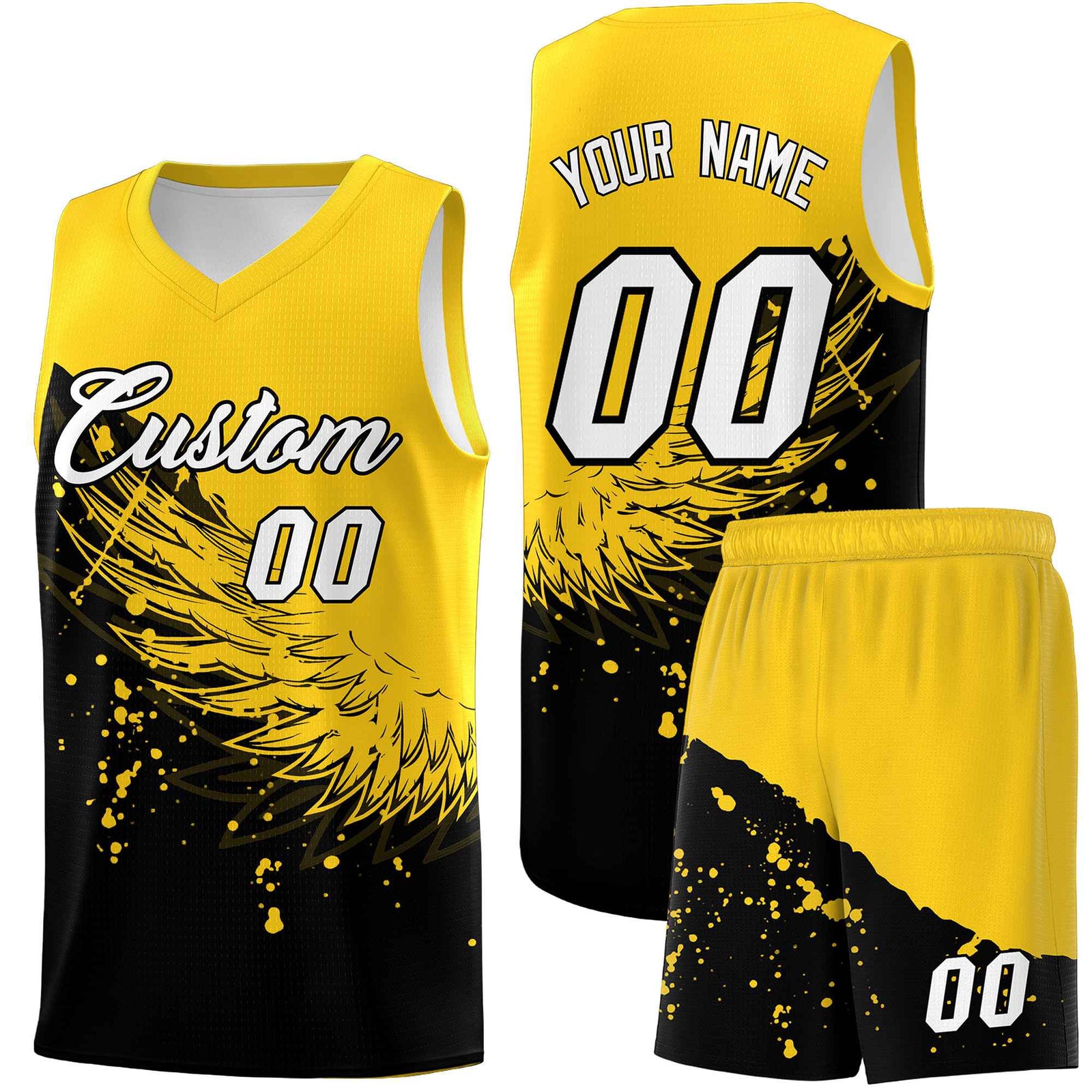 Custom Black Gold Wing Pattern Sports Uniform Basketball Jersey| KXKSHOP