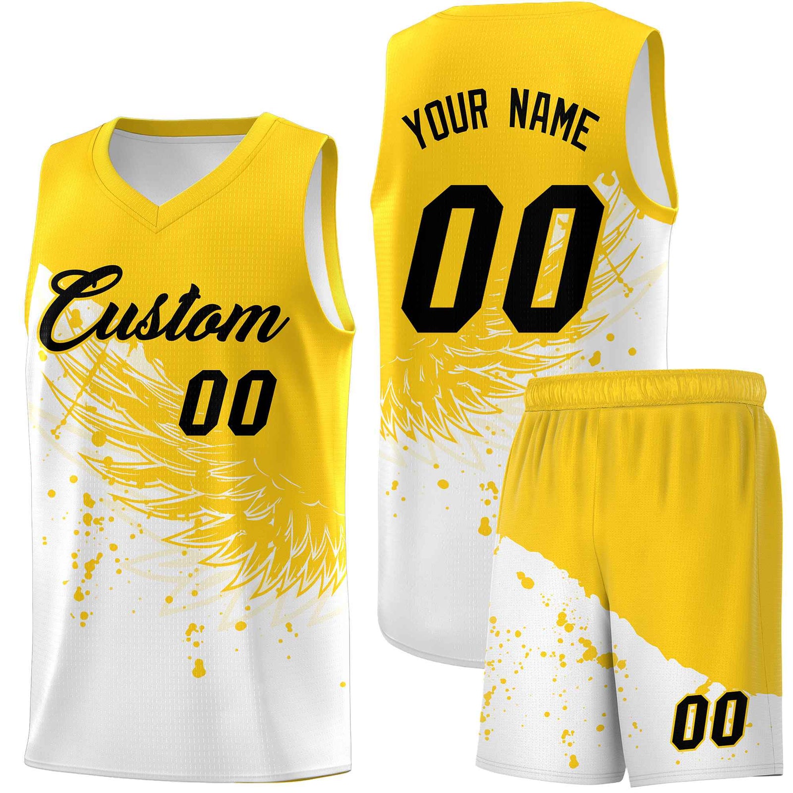 Custom White Gold Wing Pattern Sports Uniform Basketball Jersey| KXKSHOP