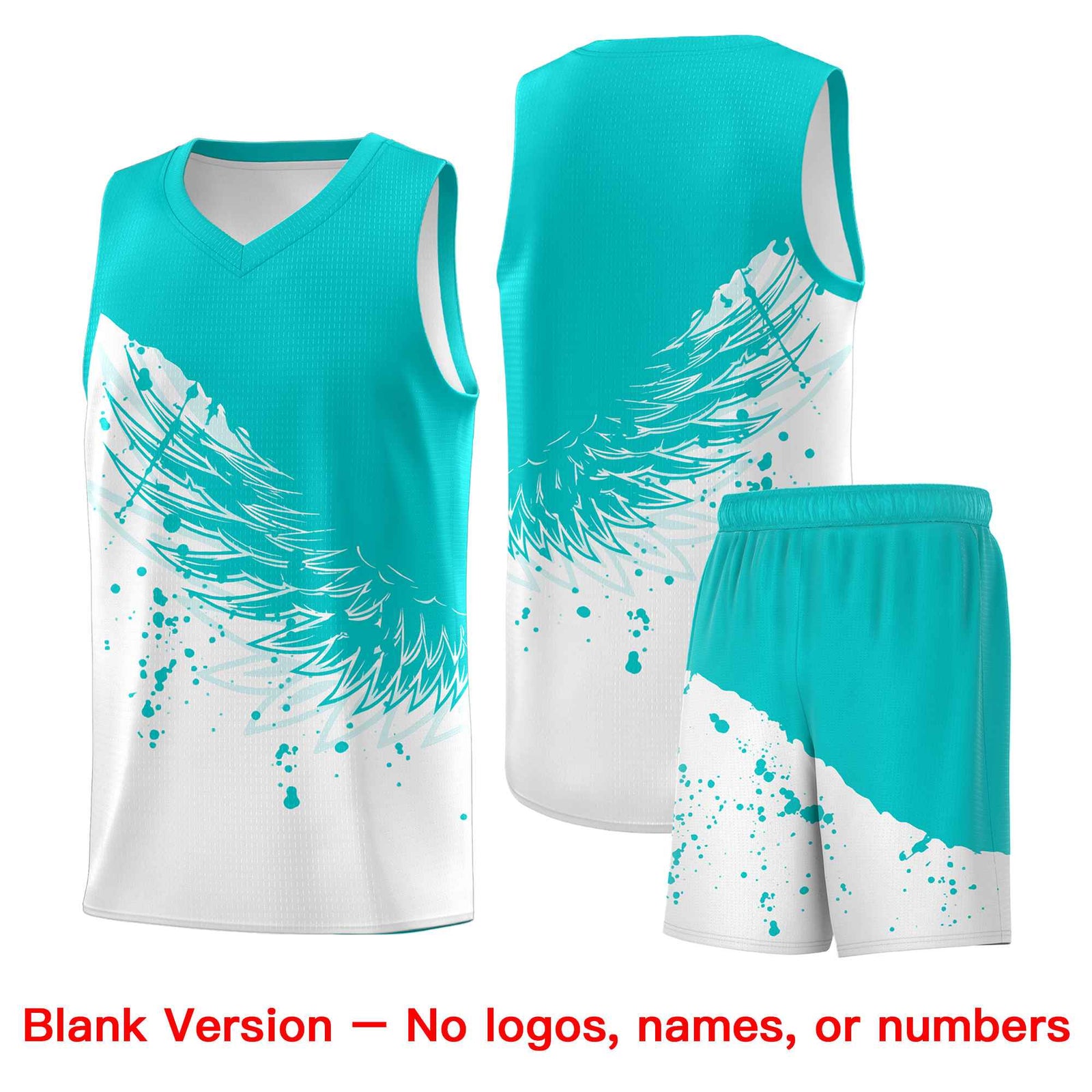 Custom White Aqua Wing Pattern Sports Uniform Basketball Jersey| KXKSHOP