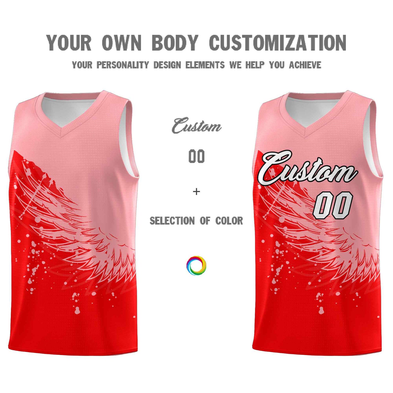 Custom Light Red Light Pink Wing Pattern Sports Uniform Basketball Jersey| KXKSHOP