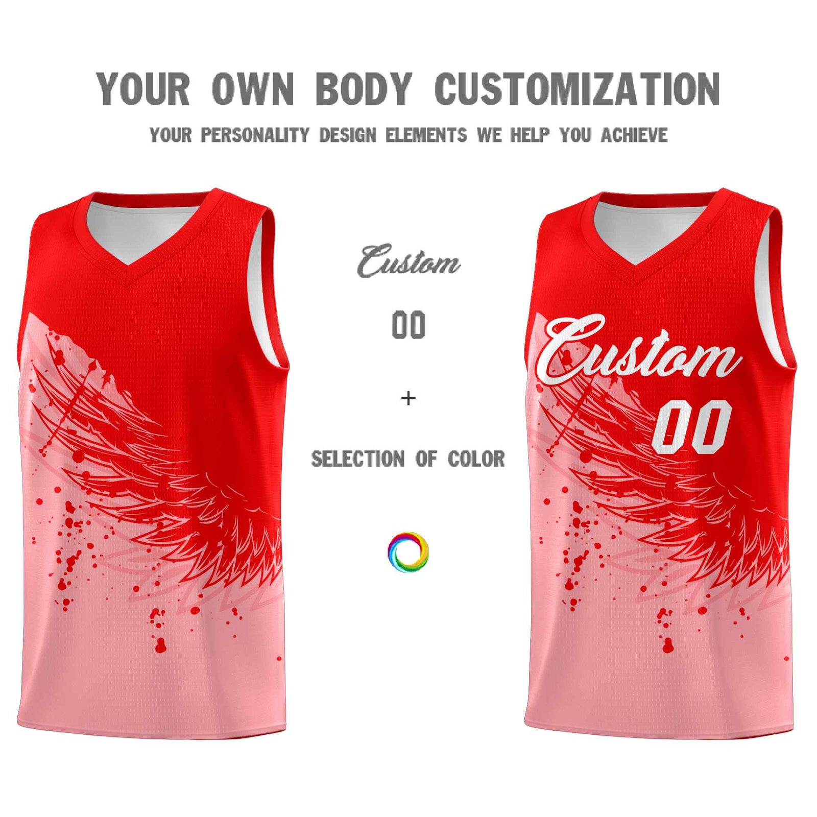 Custom Light Pink Light Red Wing Pattern Sports Uniform Basketball Jersey| KXKSHOP