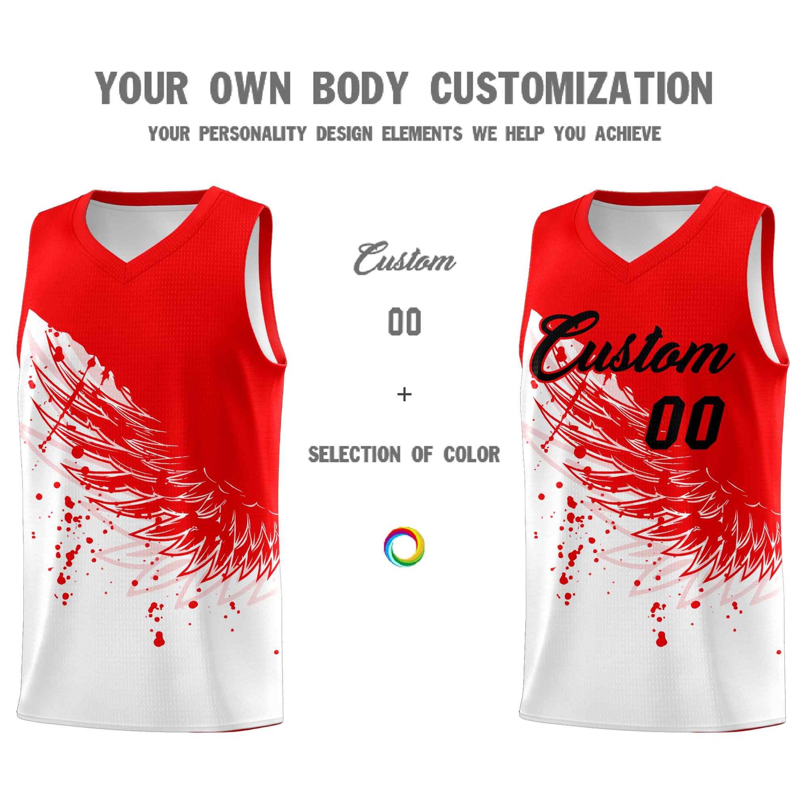 Custom White Light Red Wing Pattern Sports Uniform Basketball Jersey| KXKSHOP