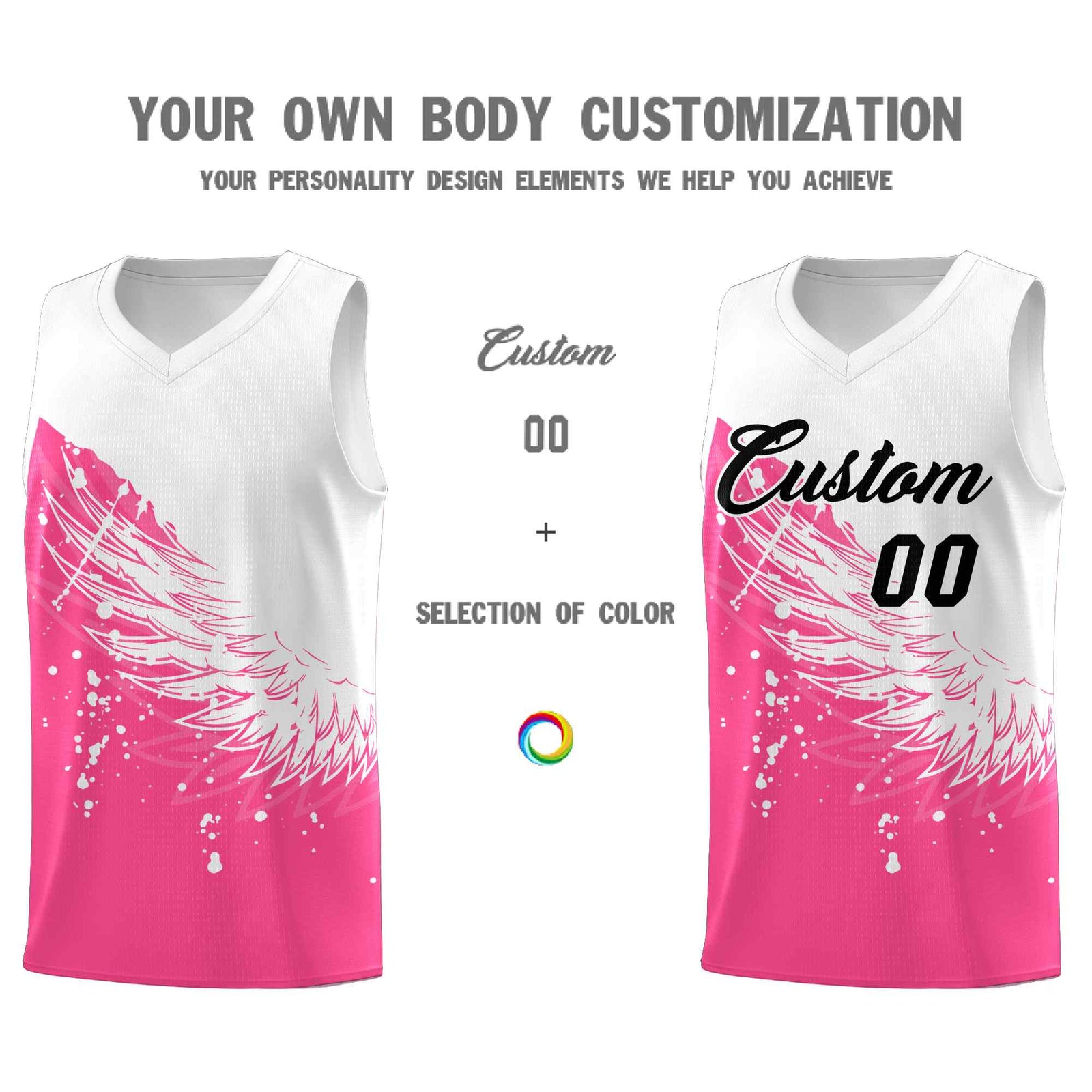 Custom Pink White Wing Pattern Sports Uniform Basketball Jersey| KXKSHOP