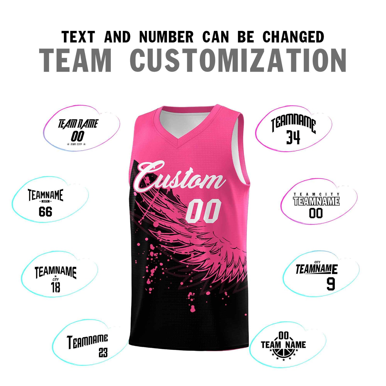Custom Black Pink Wing Pattern Sports Uniform Basketball Jersey| KXKSHOP