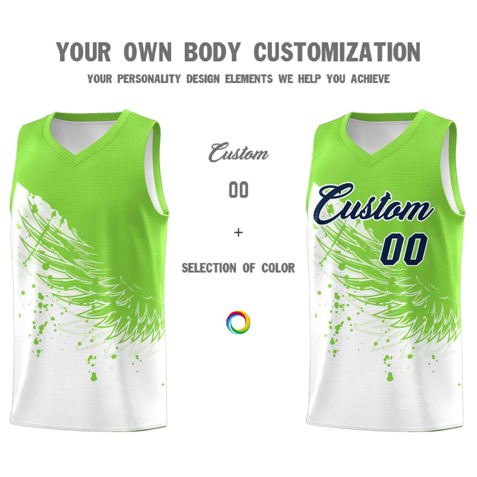 Custom White Fluorescent Green Wing Pattern Sports Uniform Basketball Jersey| KXKSHOP