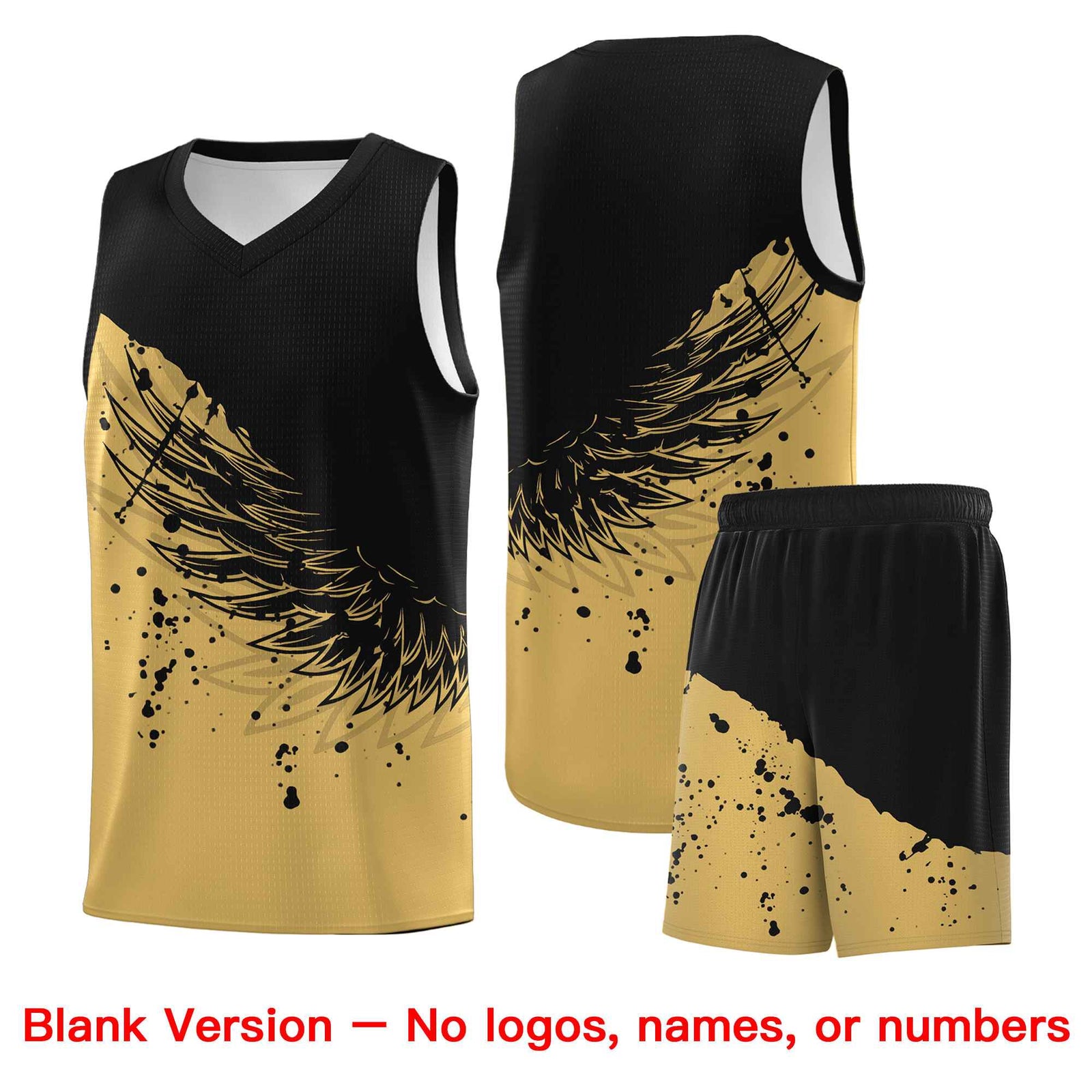 Custom Old Gold Black Wing Pattern Sports Uniform Basketball Jersey| KXKSHOP