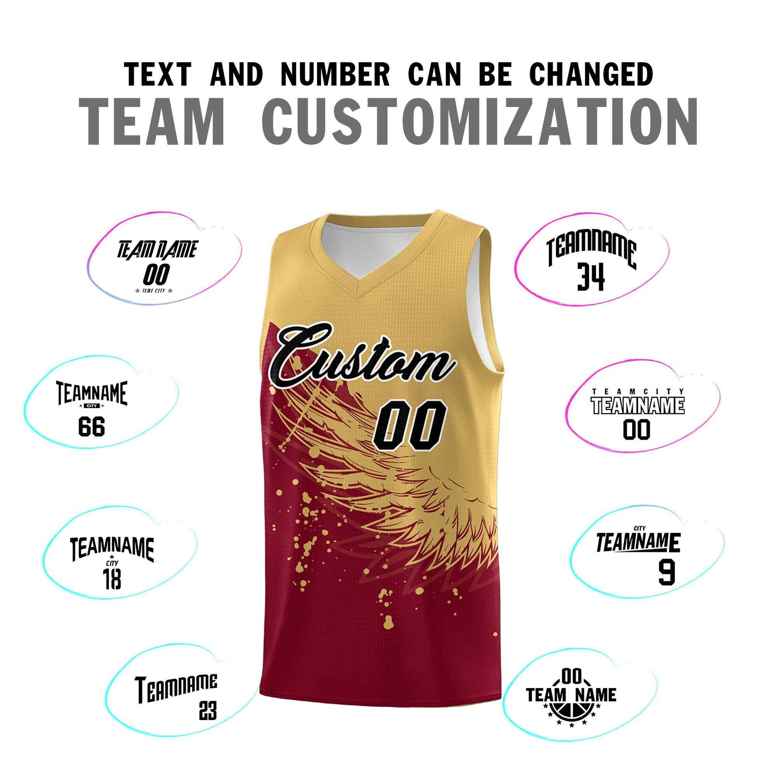 Custom Crimson Old Gold Wing Pattern Sports Uniform Basketball Jersey| KXKSHOP