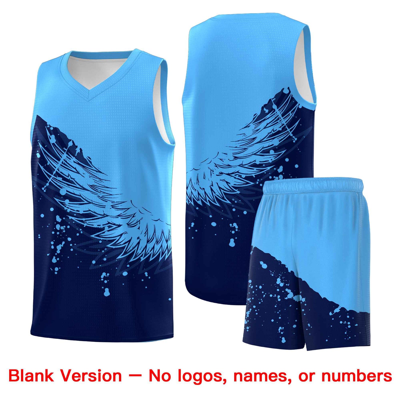 Custom Navy Powder Blue Wing Pattern Sports Uniform Basketball Jersey| KXKSHOP