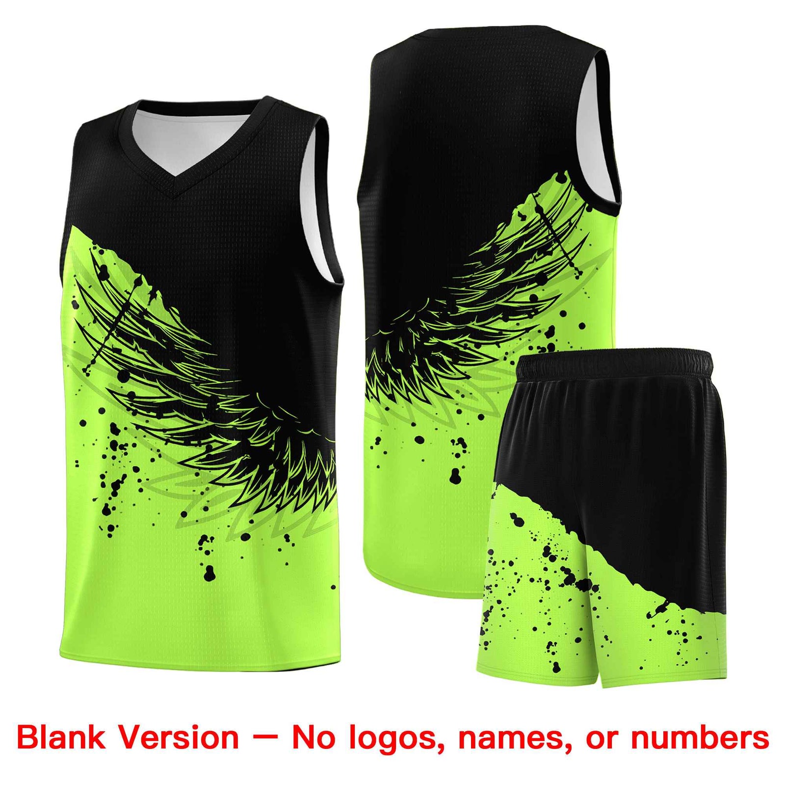 Custom Fluorescent Green Black Wing Pattern Sports Uniform Basketball Jersey| KXKSHOP