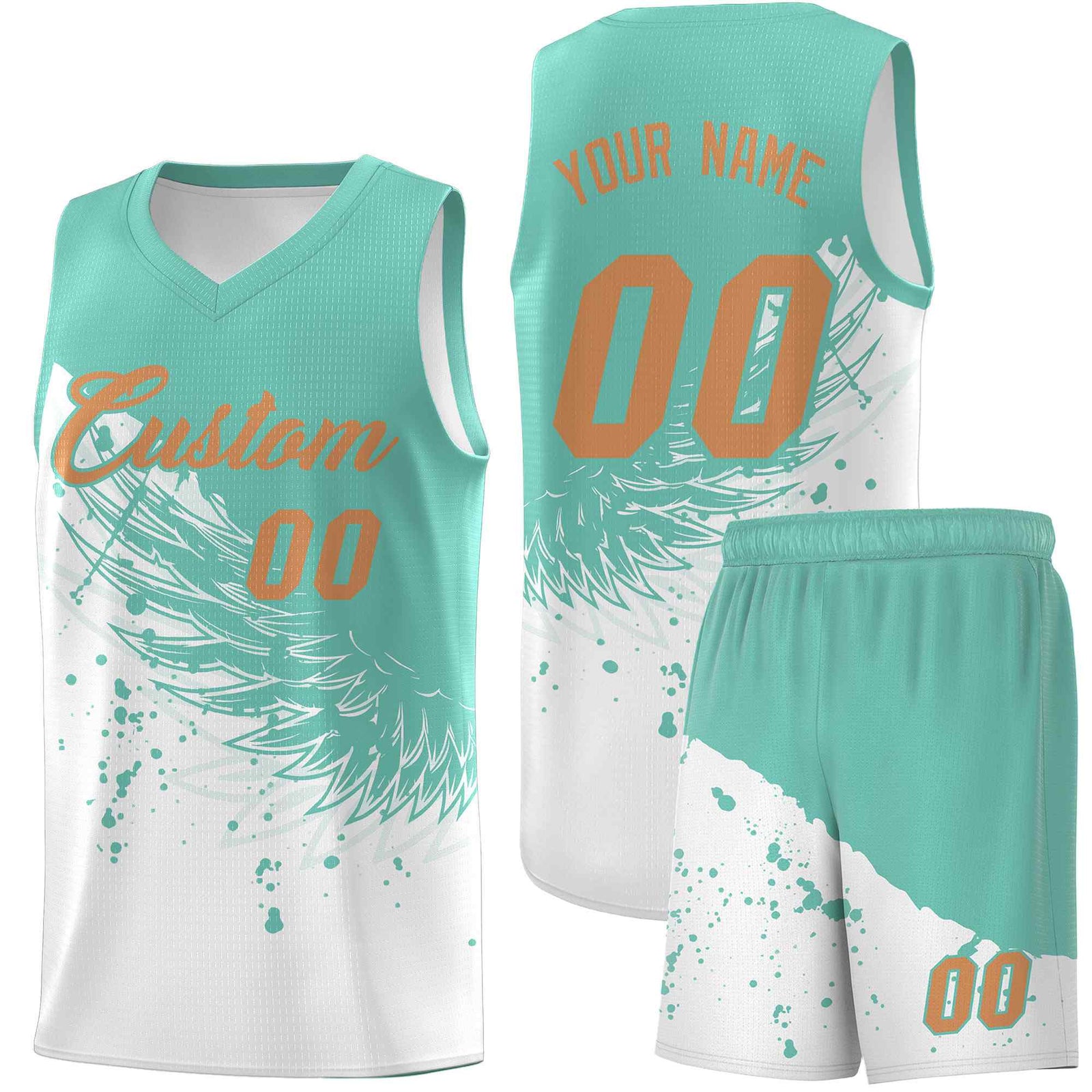 Custom White Bright Green Wing Pattern Sports Uniform Basketball Jersey| KXKSHOP
