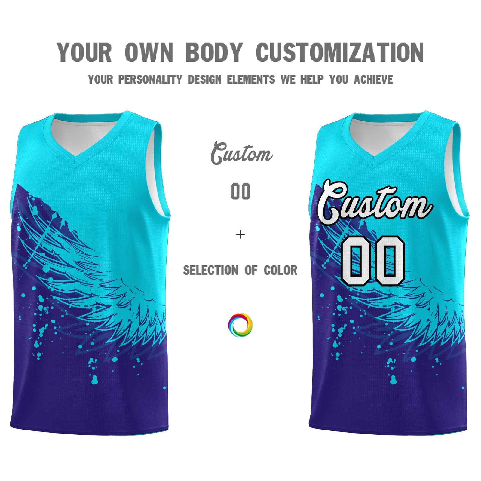 Custom Royal Sky Blue Wing Pattern Sports Uniform Basketball Jersey