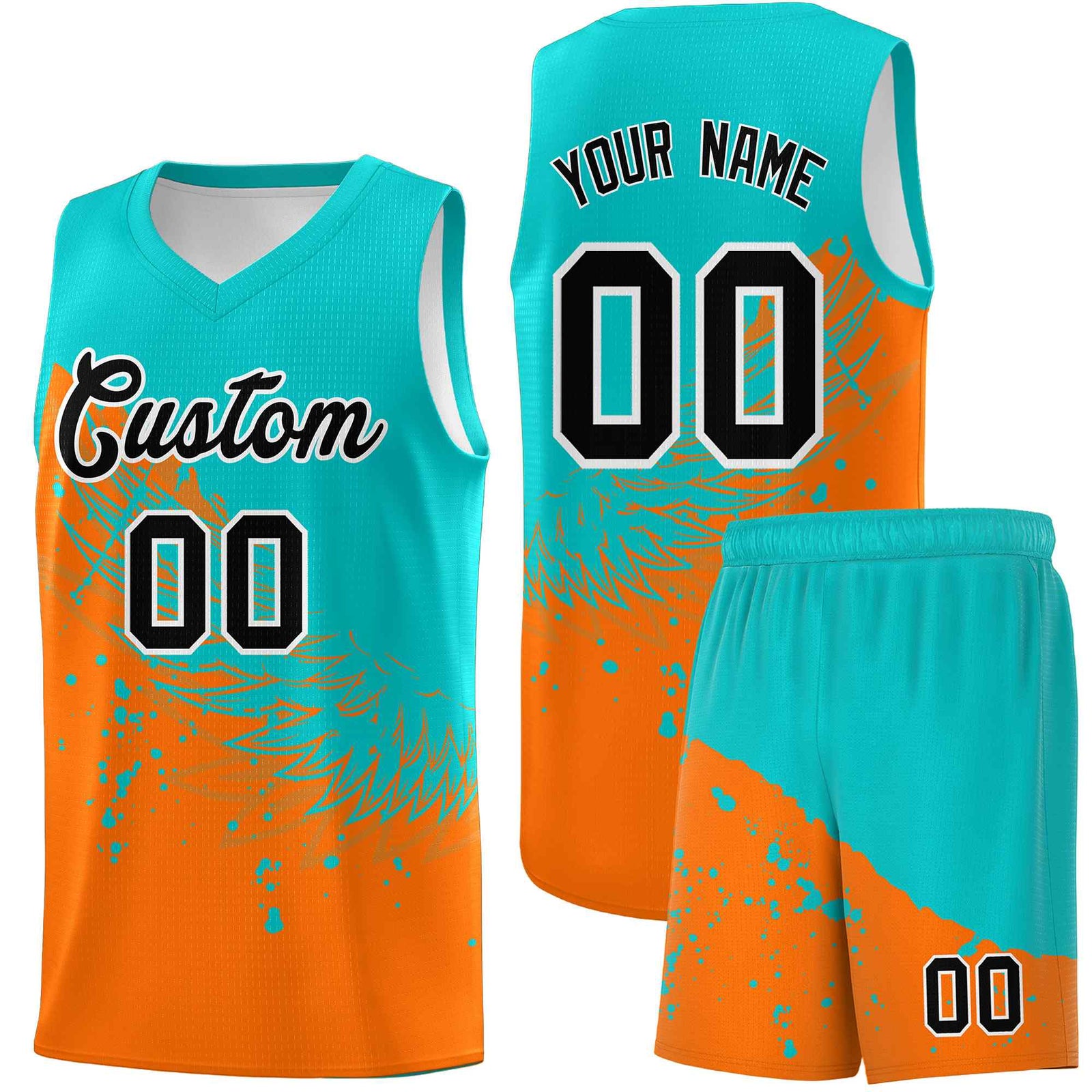 Custom Orange Aqua Wing Pattern Sports Uniform Basketball Jersey
