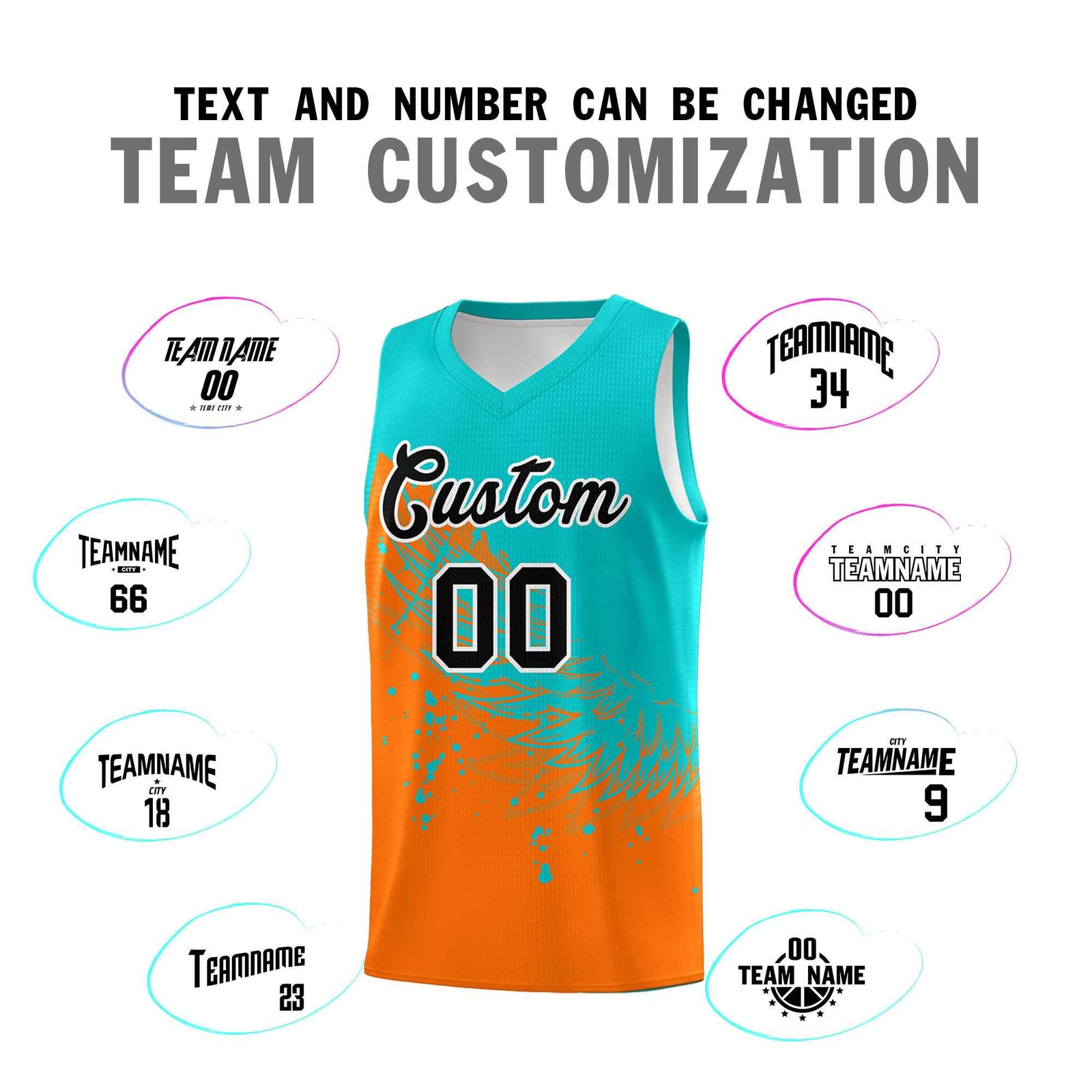 Custom Orange Aqua Wing Pattern Sports Uniform Basketball Jersey