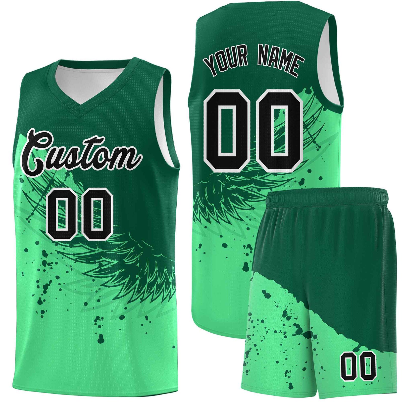Custom Green Kelly Green Wing Pattern Sports Uniform Basketball Jersey