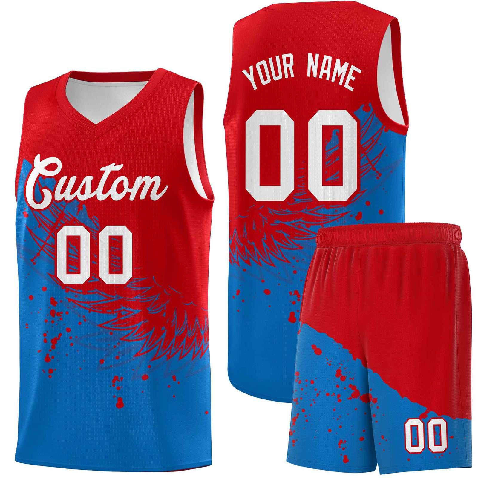 Custom Royal Red Wing Pattern Sports Uniform Basketball Jersey