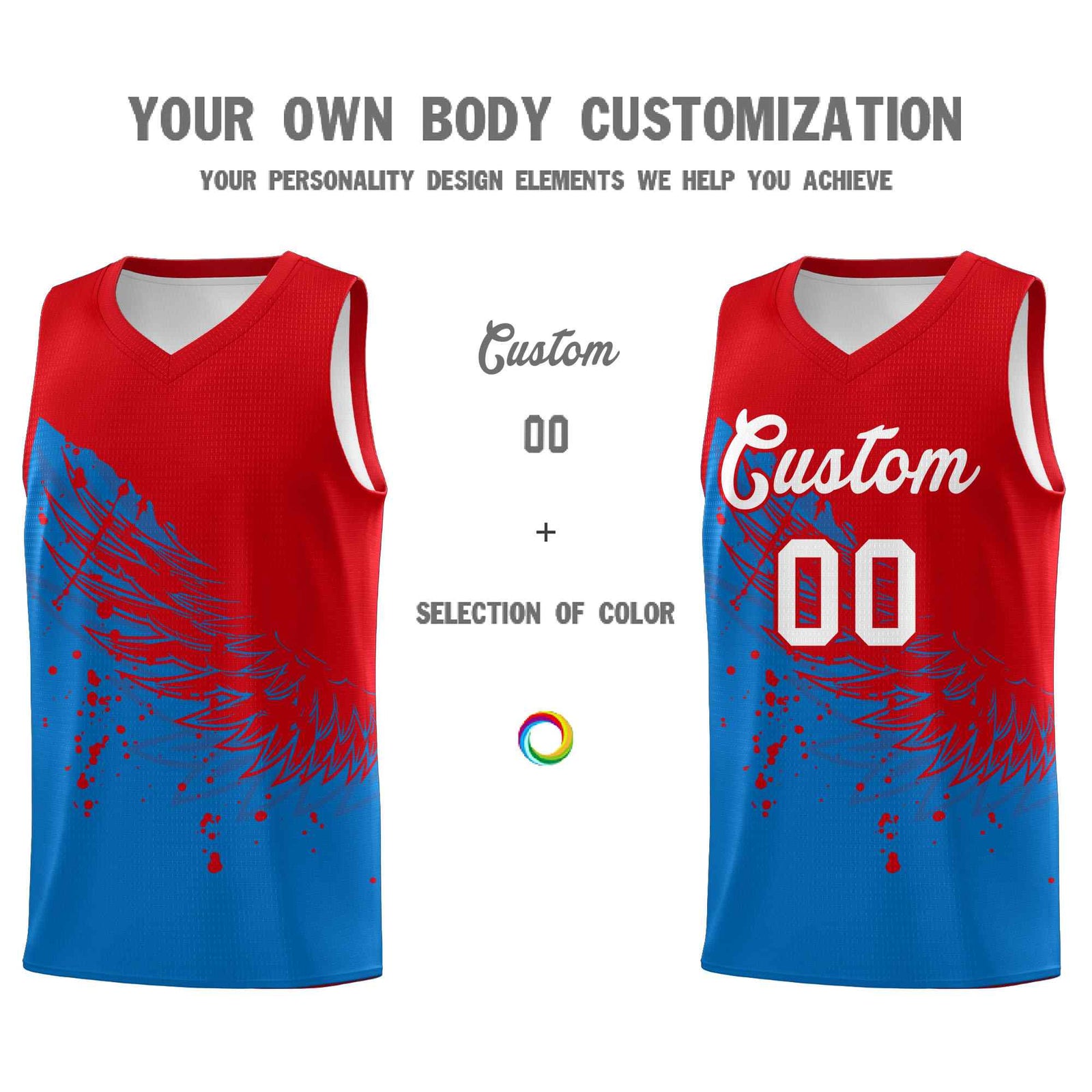 Custom Royal Red Wing Pattern Sports Uniform Basketball Jersey
