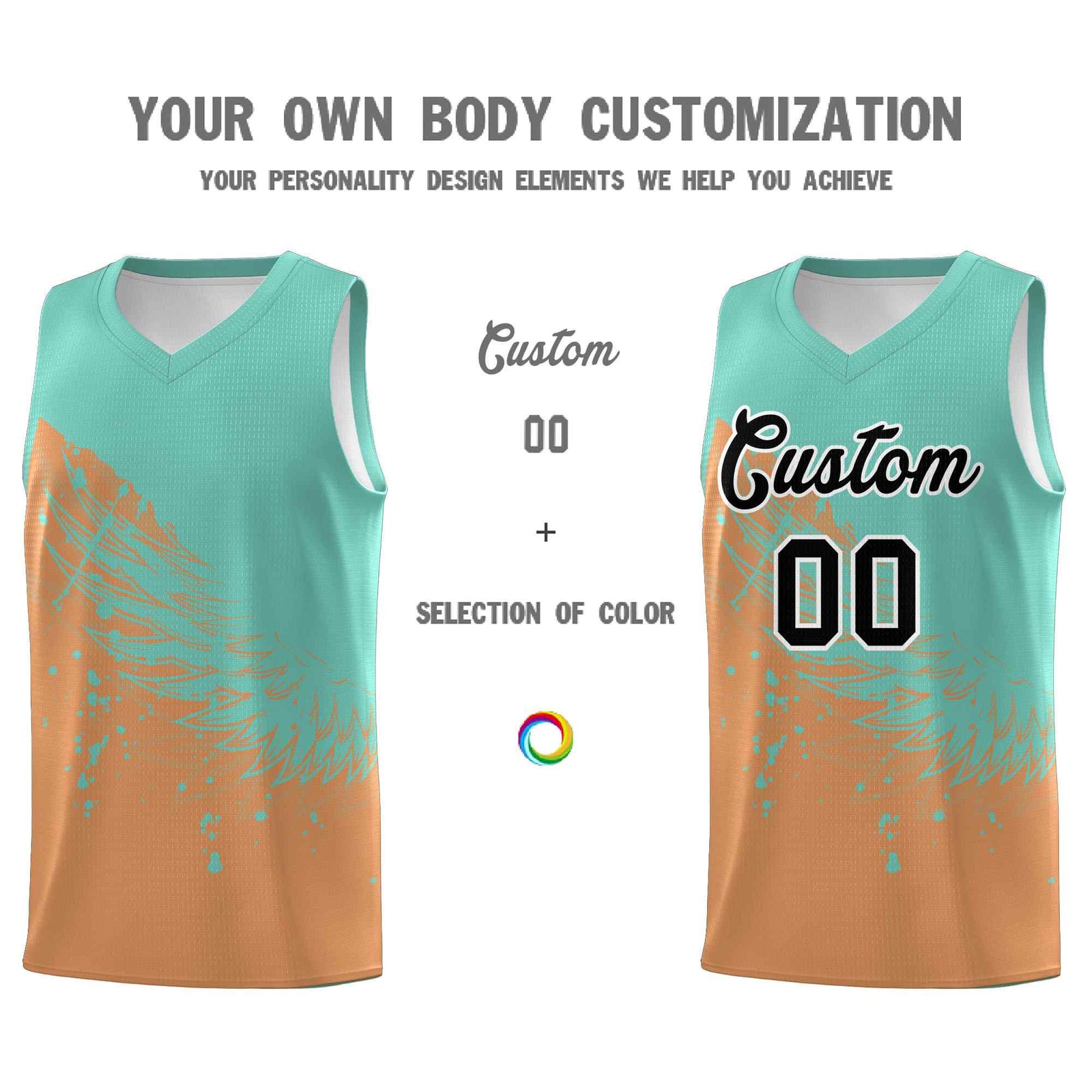 Custom Buckskin Brown Bright Green Wing Pattern Sports Uniform Basketball Jersey