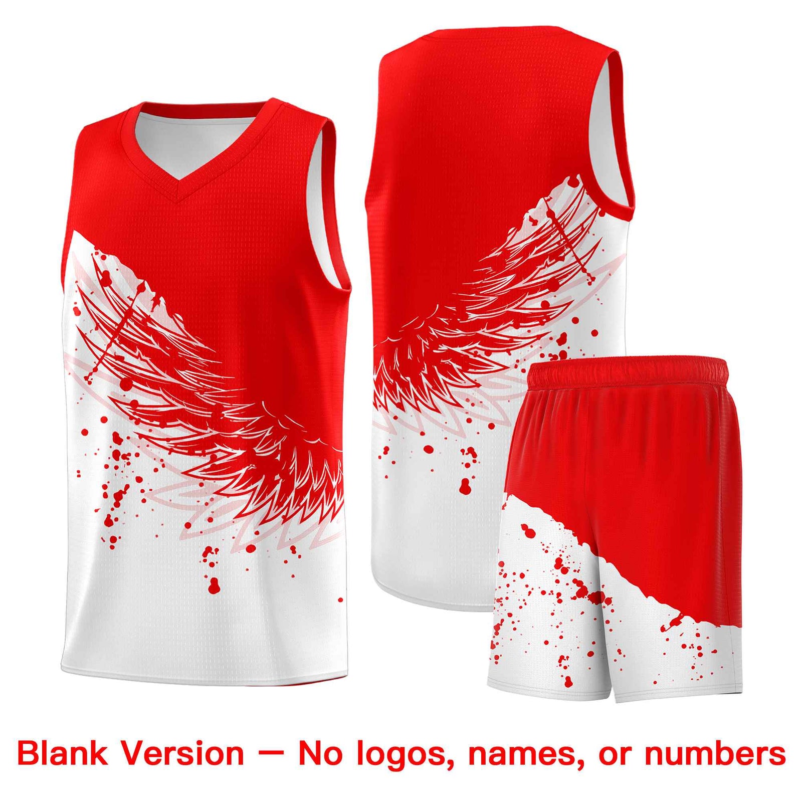 Custom White Light Red Wing Pattern Sports Uniform Basketball Jersey