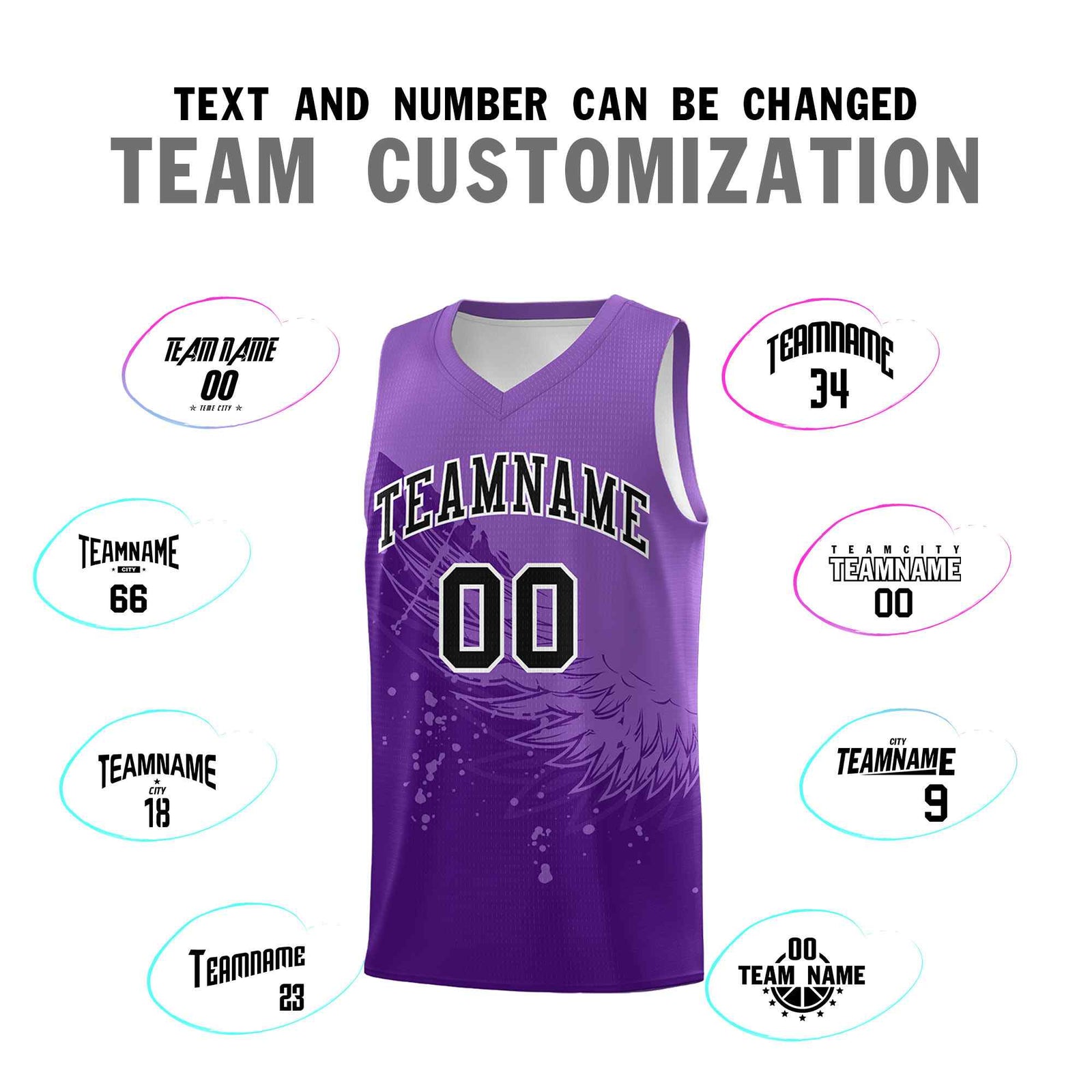Custom Purple Light Purple Wing Pattern Sports Uniform Basketball Jersey