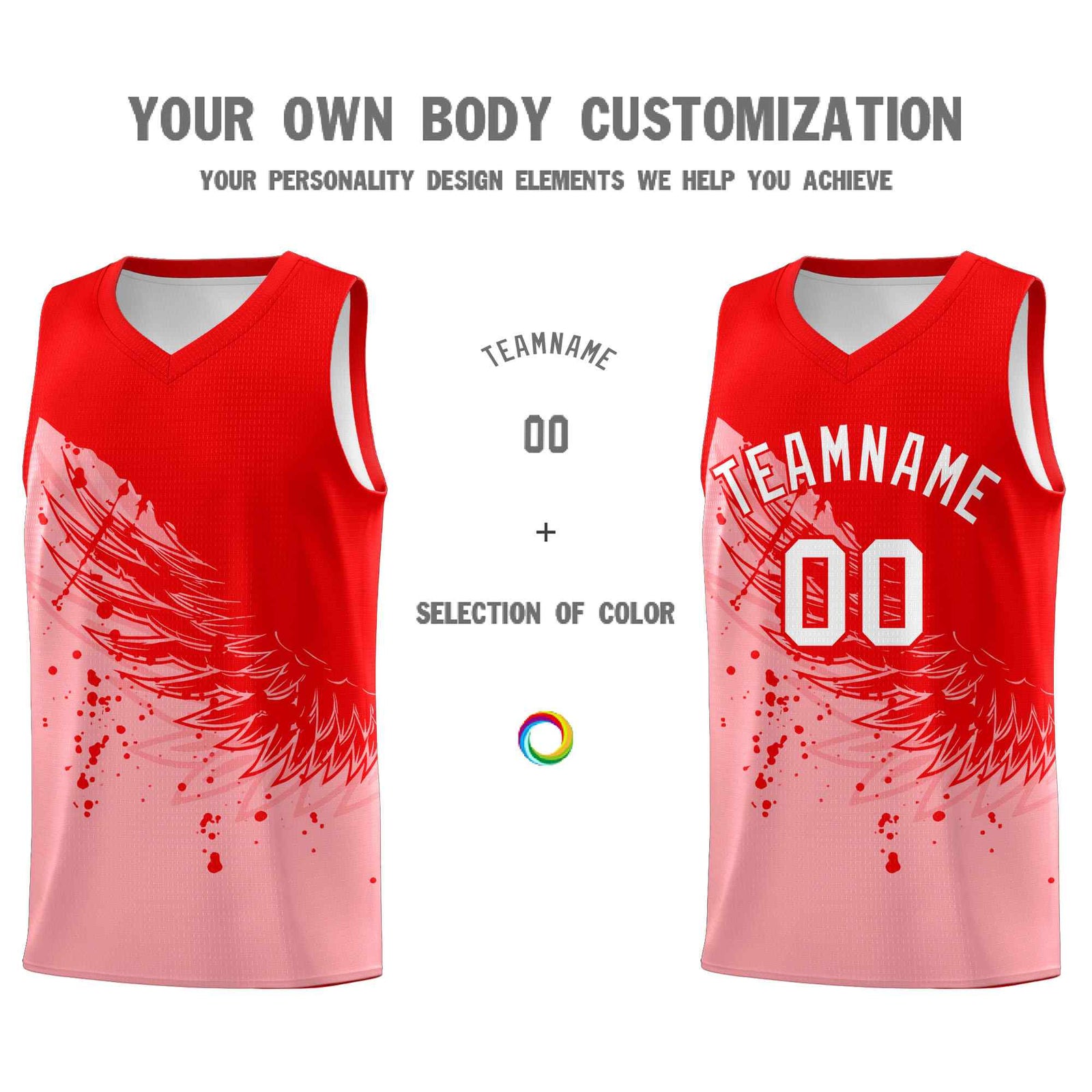 Custom Light Pink Light Red Wing Pattern Sports Uniform Basketball Jersey