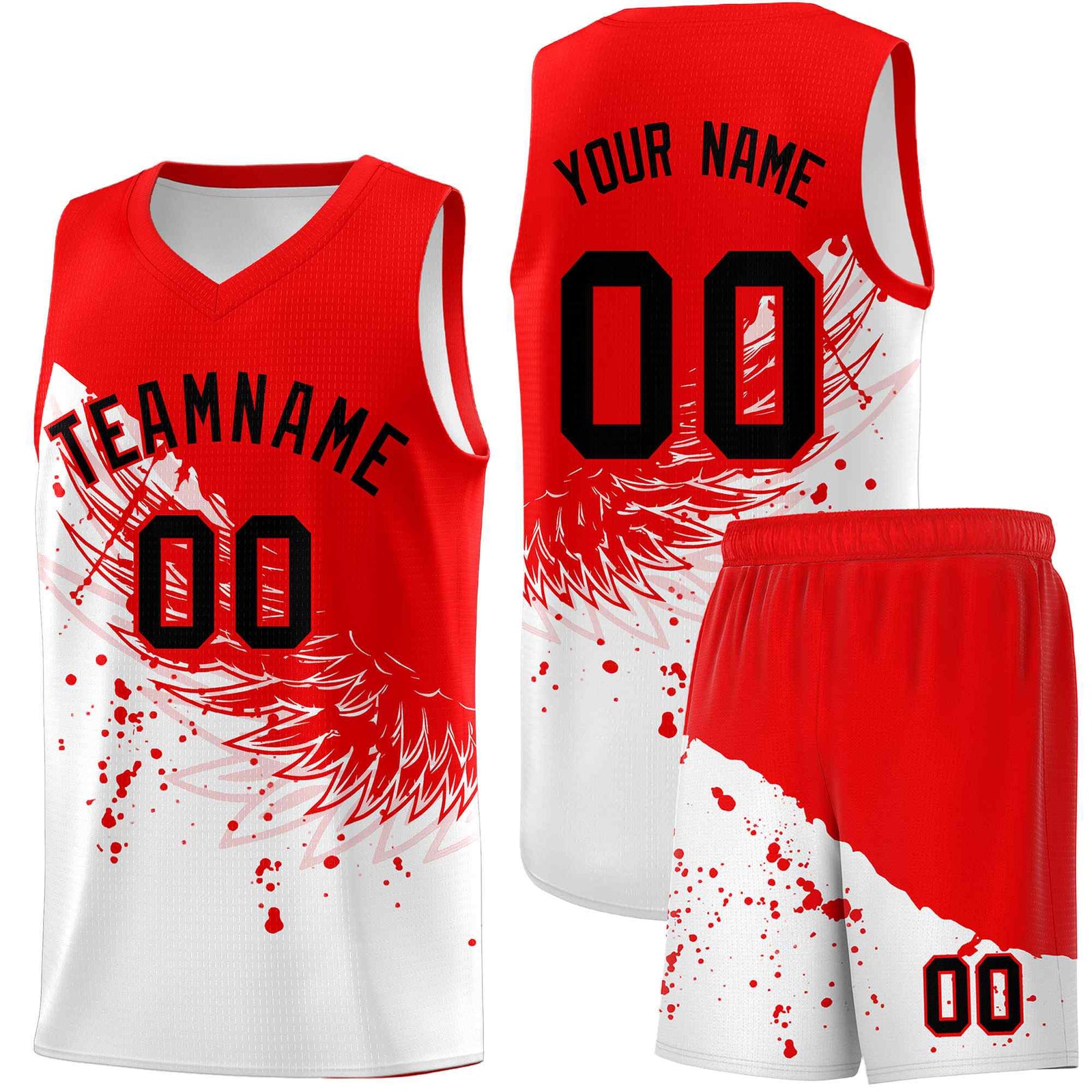 Custom White Light Red Wing Pattern Sports Uniform Basketball Jersey