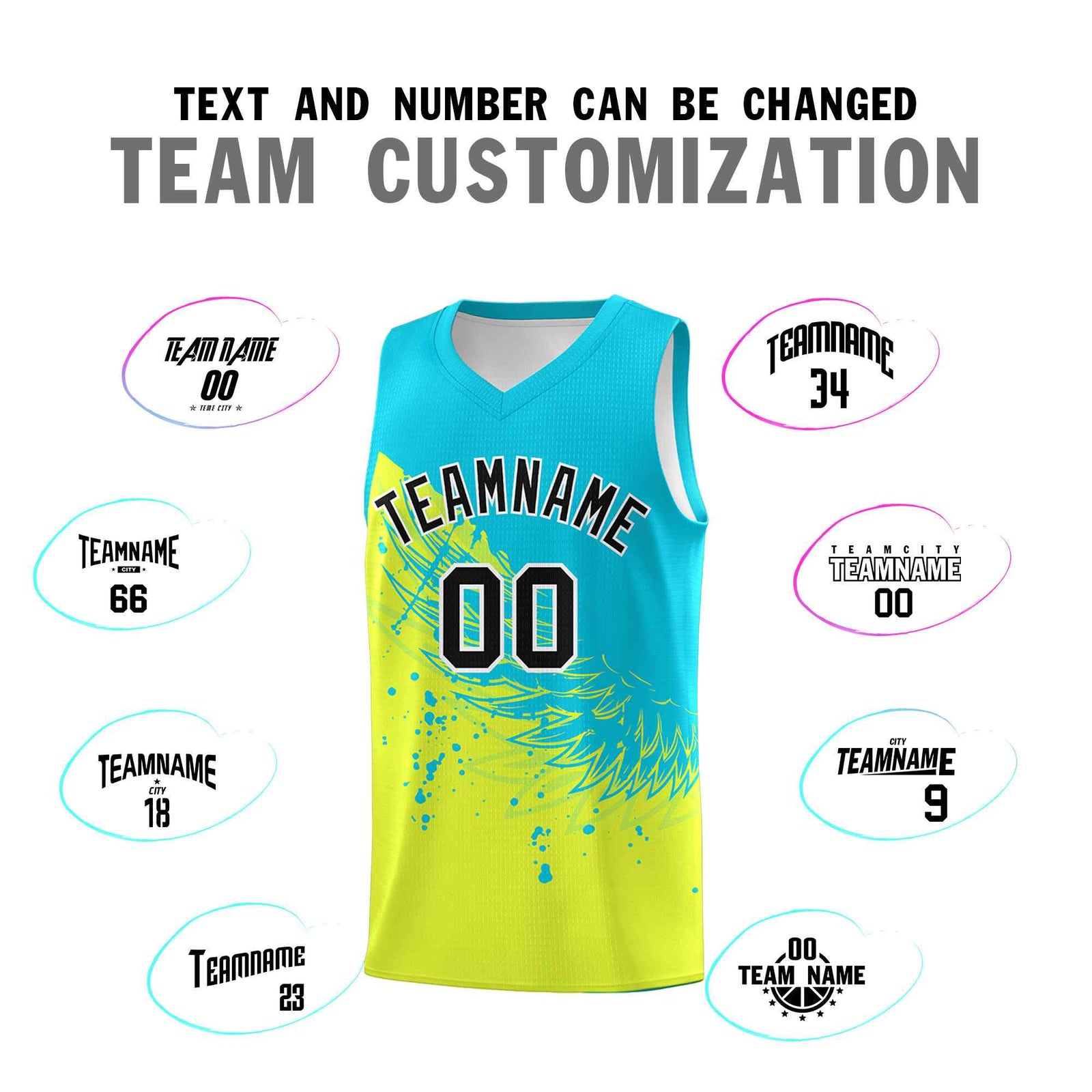 Custom Fluorescent Green Sky Blue Wing Pattern Sports Uniform Basketball Jersey