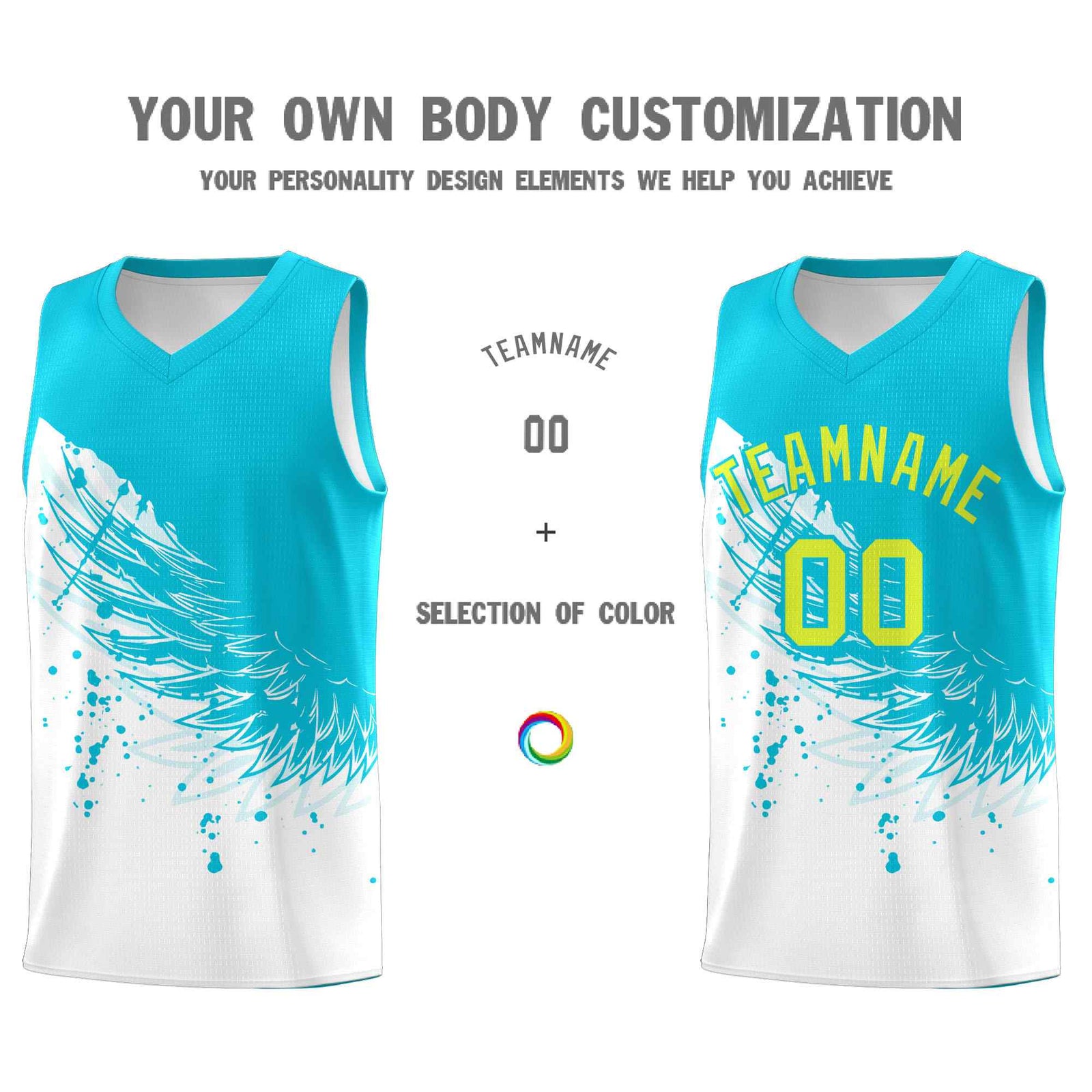 Custom White Sky Blue Wing Pattern Sports Uniform Basketball Jersey