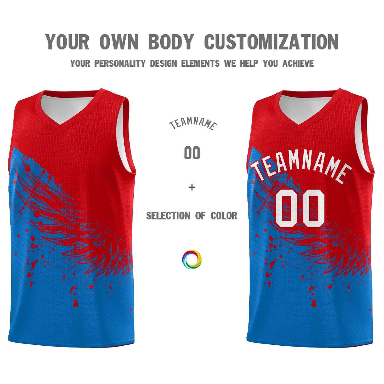 Custom Royal Red Wing Pattern Sports Uniform Basketball Jersey
