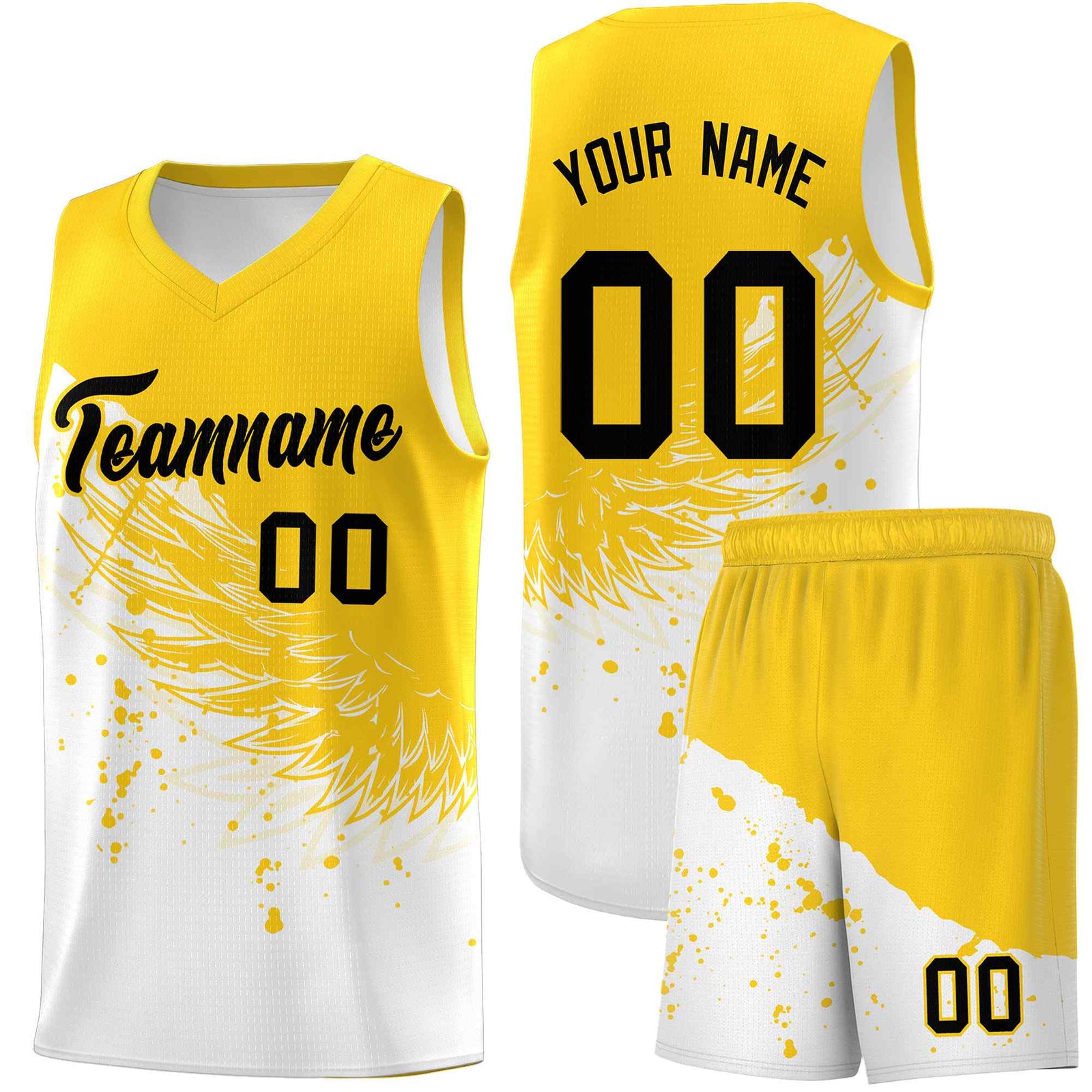Custom White Gold Wing Pattern Sports Uniform Basketball Jersey