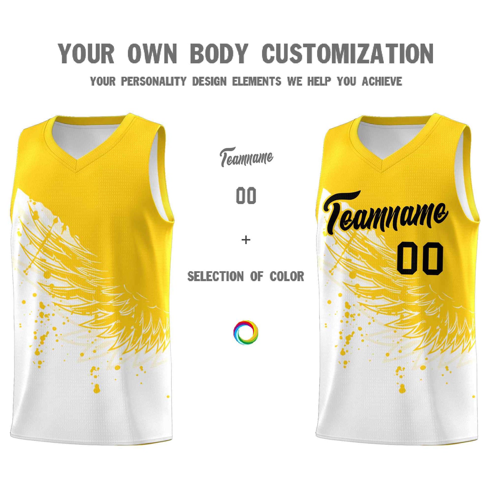 Custom White Gold Wing Pattern Sports Uniform Basketball Jersey