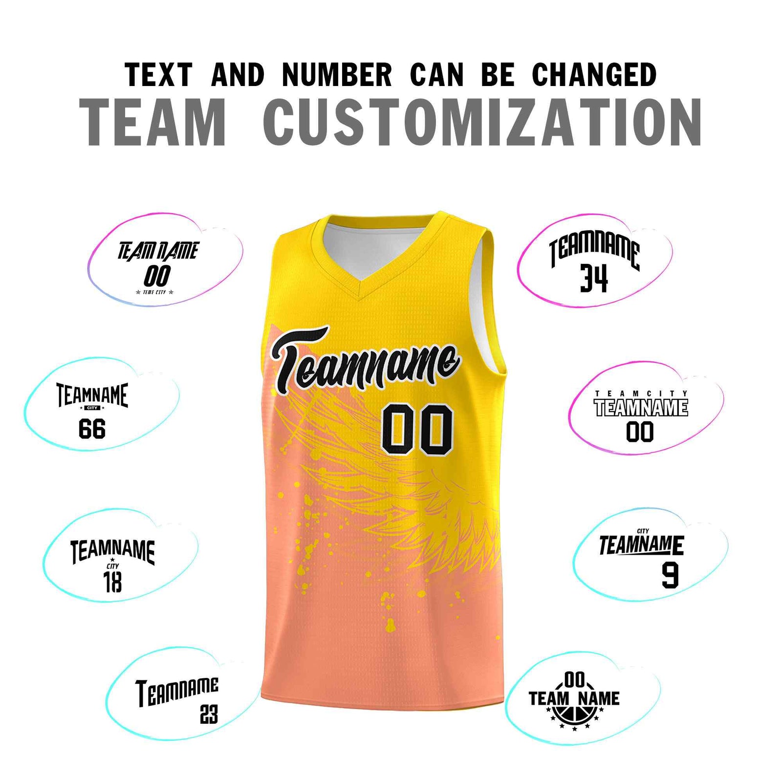 Custom Light Orange Gold Wing Pattern Sports Uniform Basketball Jersey