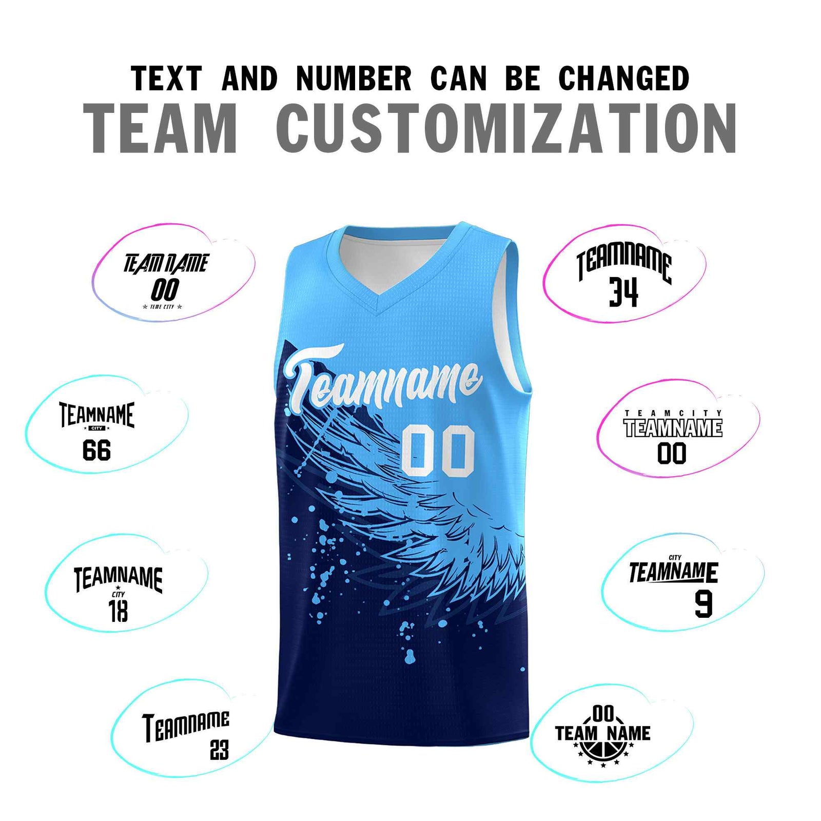 Custom Navy Powder Blue Wing Pattern Sports Uniform Basketball Jersey