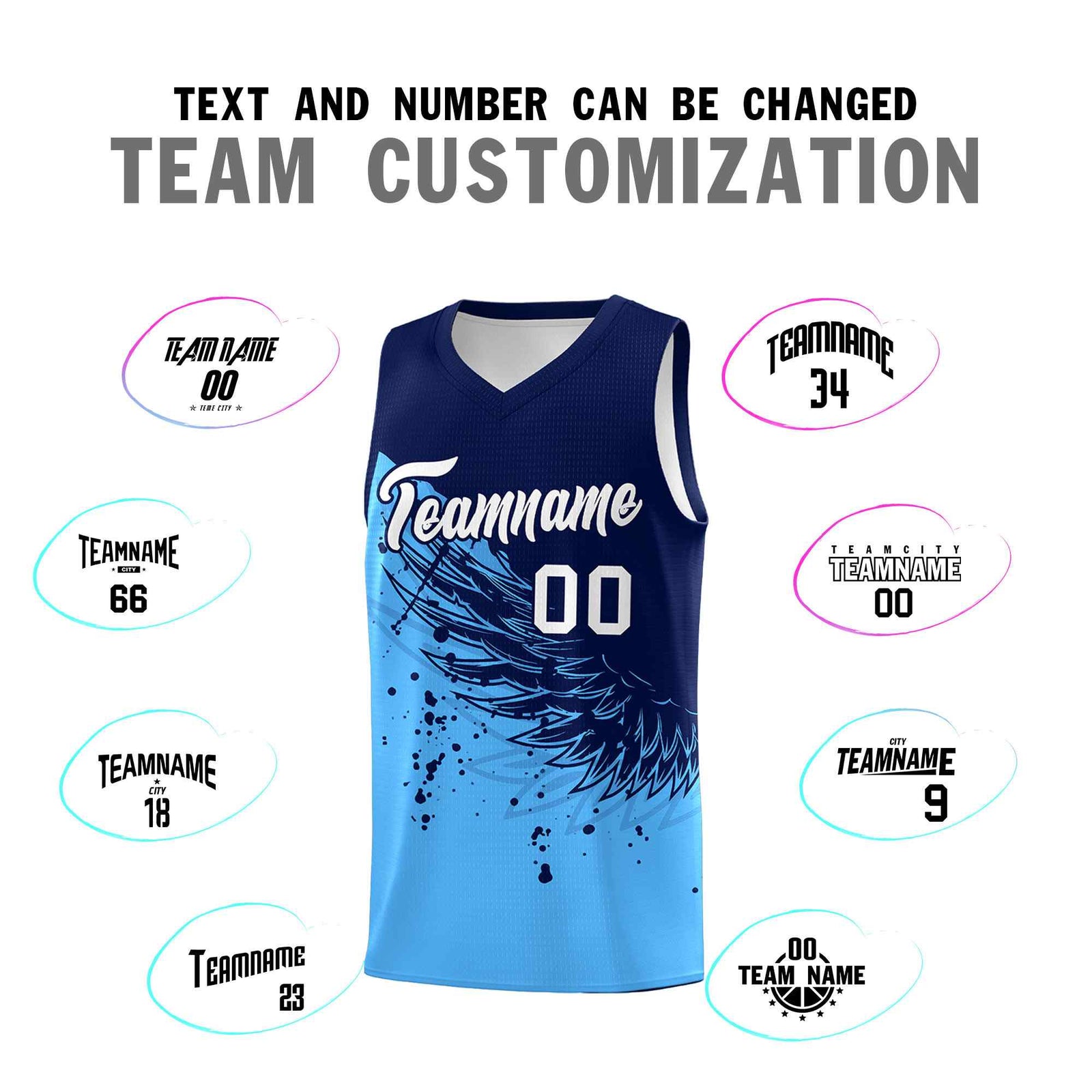 Custom Powder Blue Navy Wing Pattern Sports Uniform Basketball Jersey