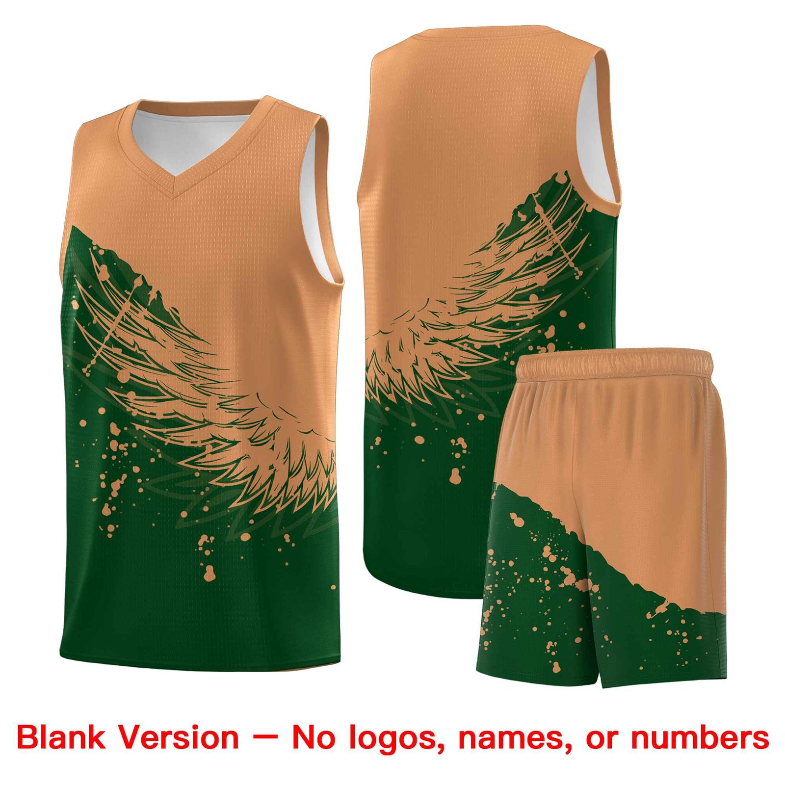 Custom Green Buckskin Brown Wing Pattern Sports Uniform Basketball Jersey