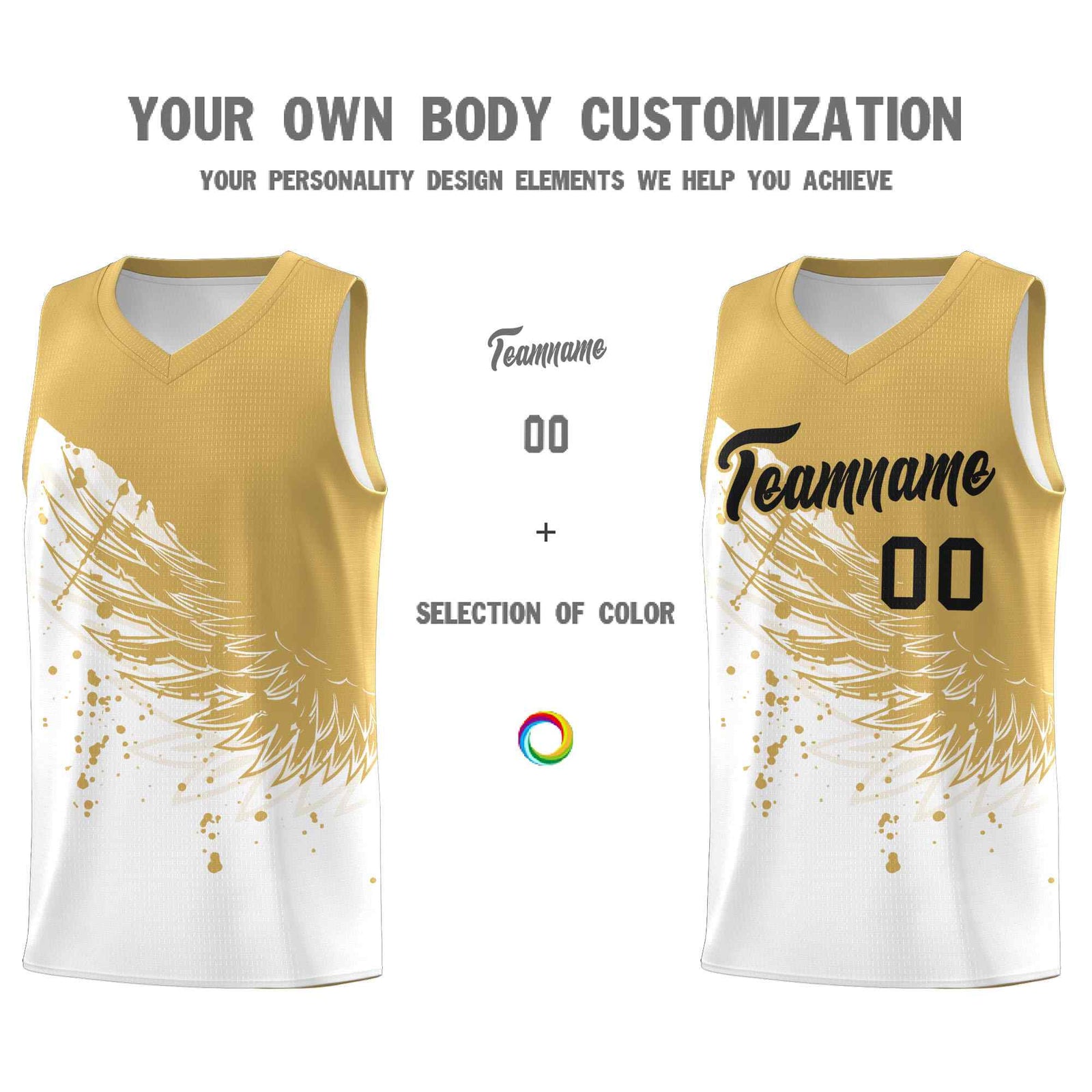 Custom White Old Gold Wing Pattern Sports Uniform Basketball Jersey