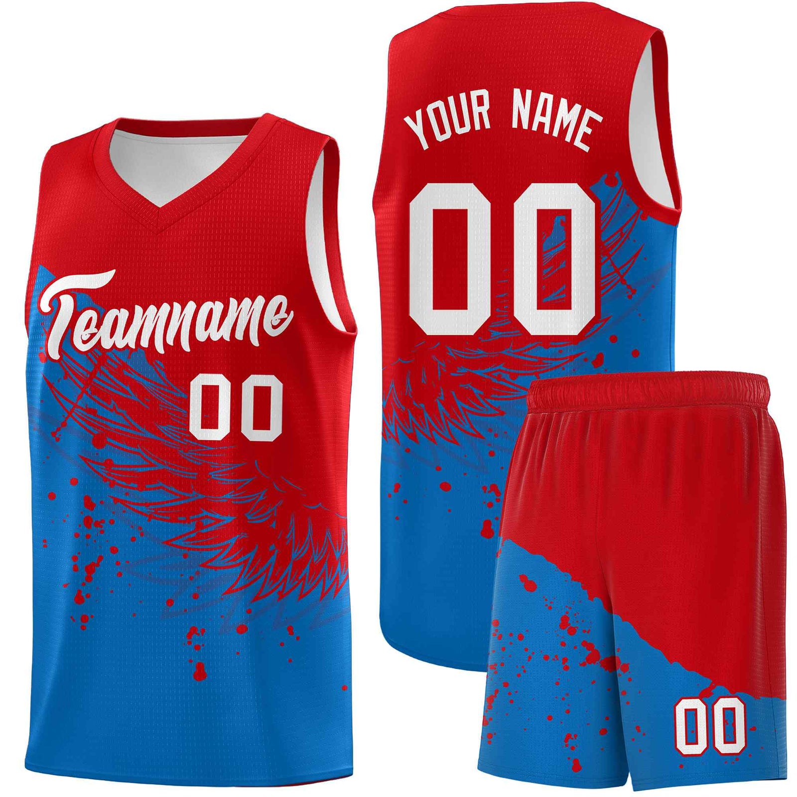 Custom Royal Red Wing Pattern Sports Uniform Basketball Jersey