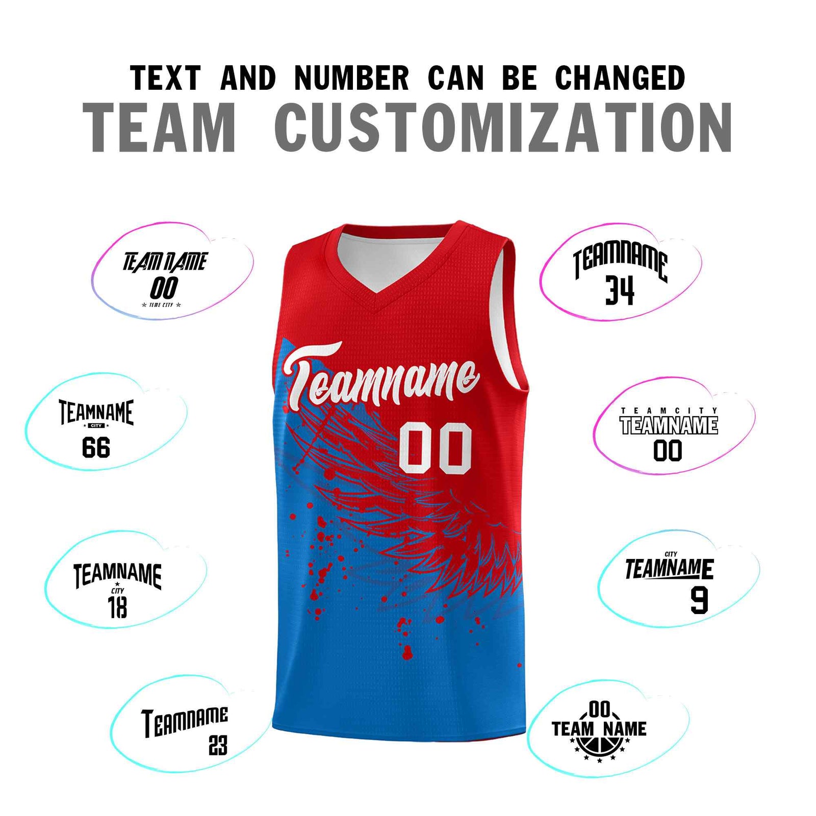 Custom Royal Red Wing Pattern Sports Uniform Basketball Jersey
