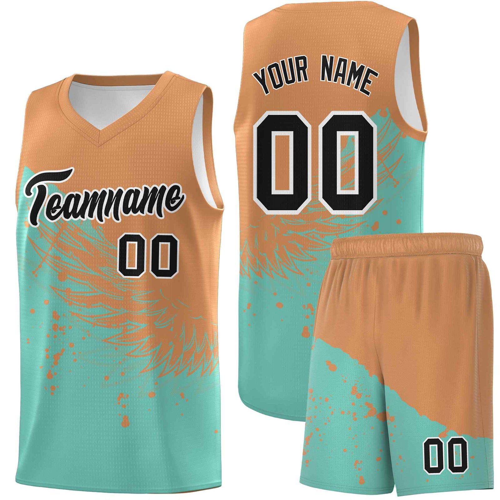 Custom Bright Green Buckskin Brown Wing Pattern Sports Uniform Basketball Jersey
