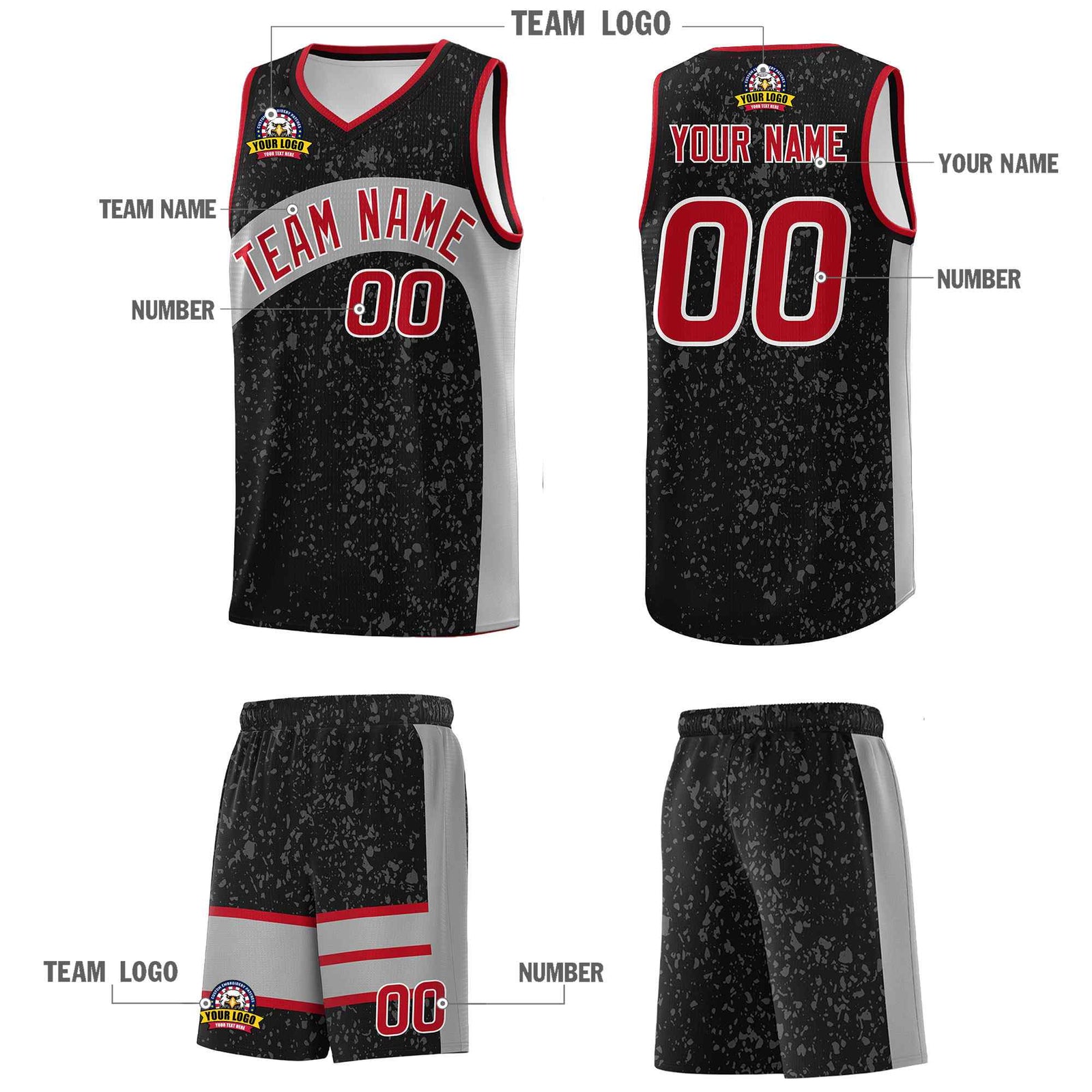 Custom Black Light Gray Dot Graffiti Pattern Irregular Team Names Sports Uniform Basketball Jersey