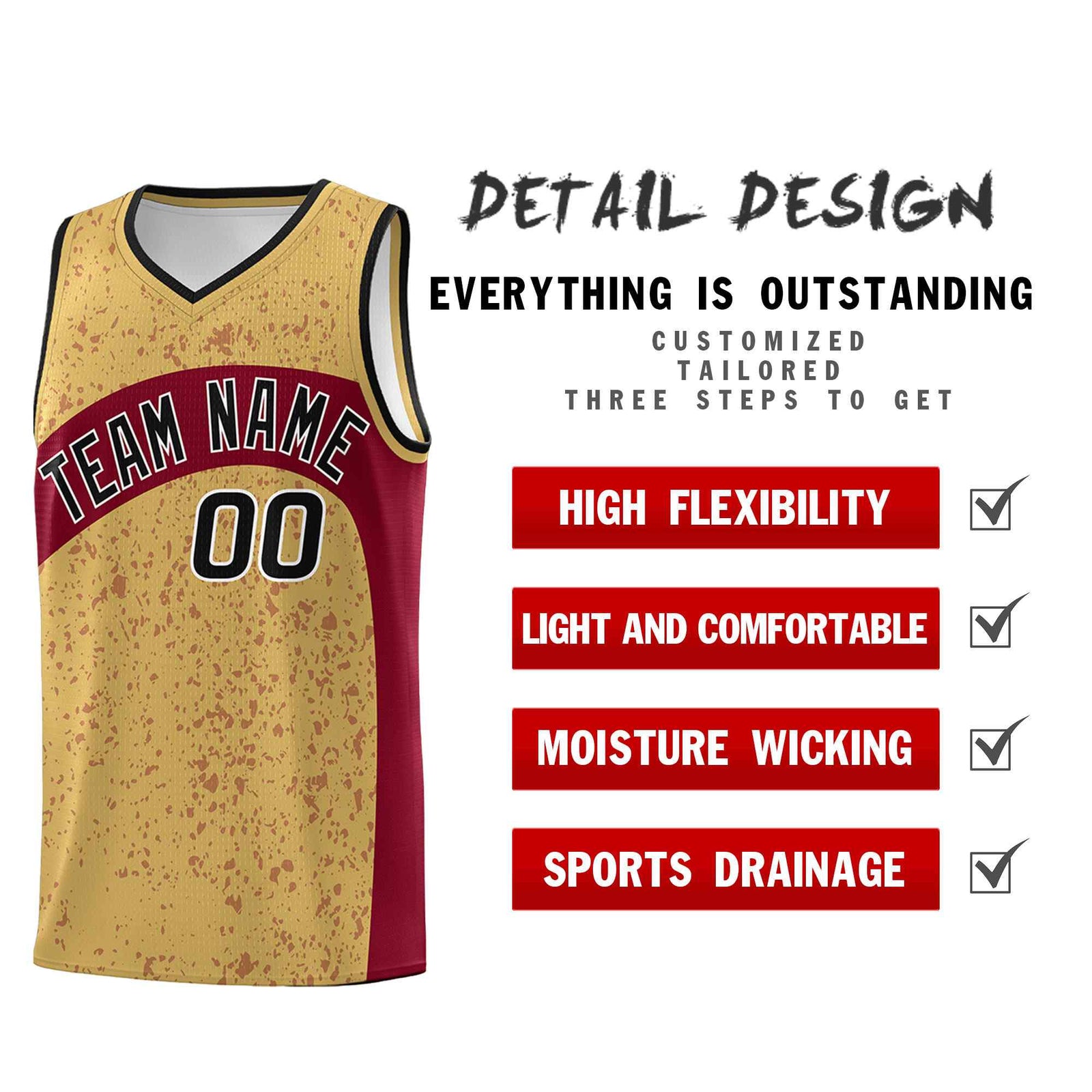 Custom Old Gold Crimson Dot Graffiti Pattern Irregular Team Names Sports Uniform Basketball Jersey