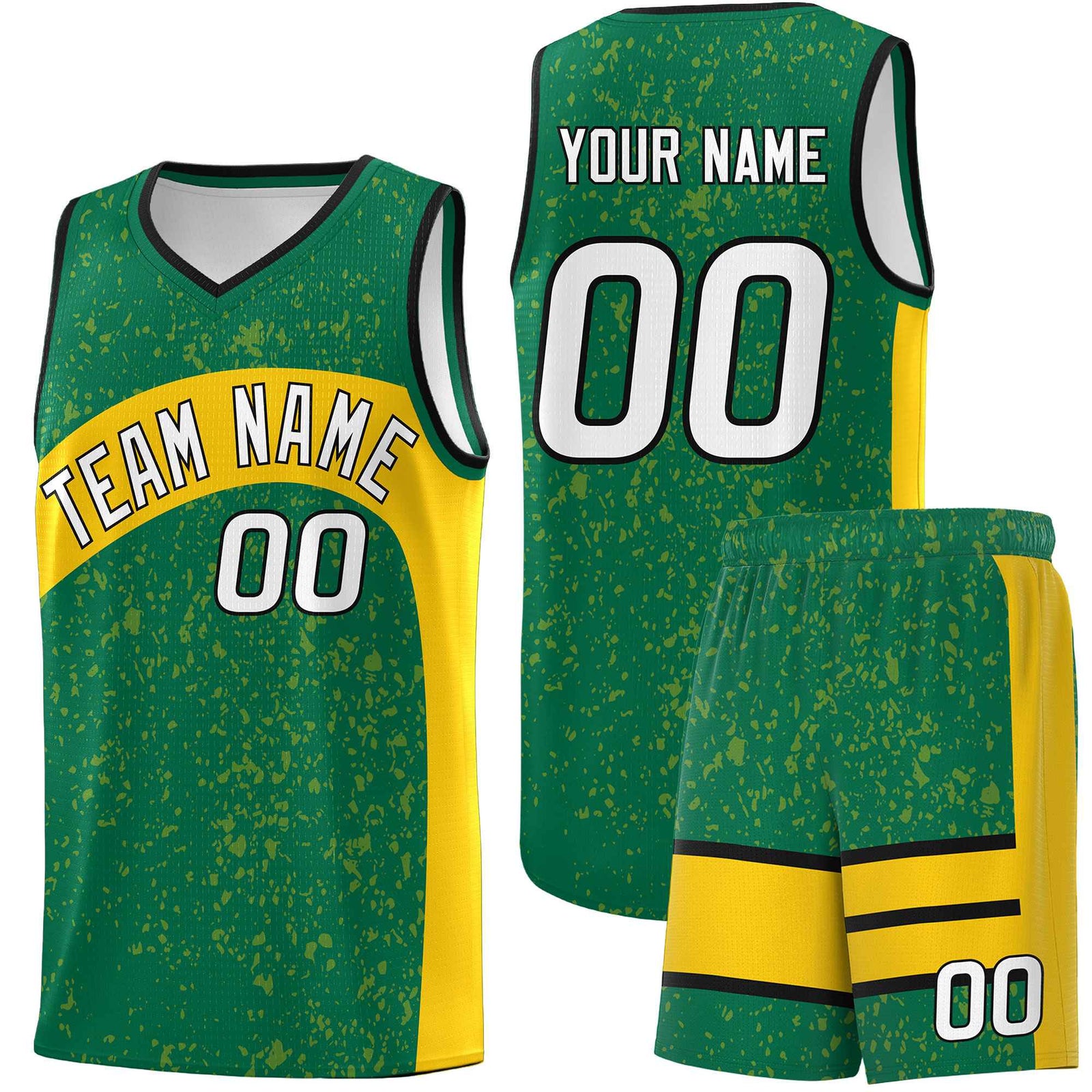 Custom Kelly Green Gold Dot Graffiti Pattern Irregular Team Names Sports Uniform Basketball Jersey| KXKSHOP