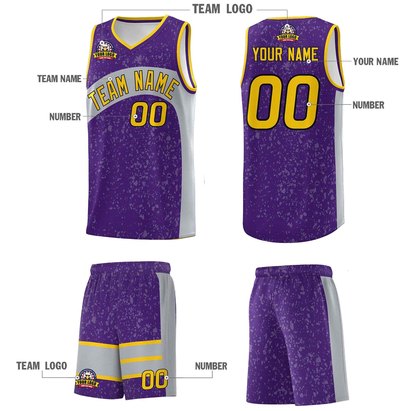 Custom Purple Light Gray Dot Graffiti Pattern Irregular Team Names Sports Uniform Basketball Jersey