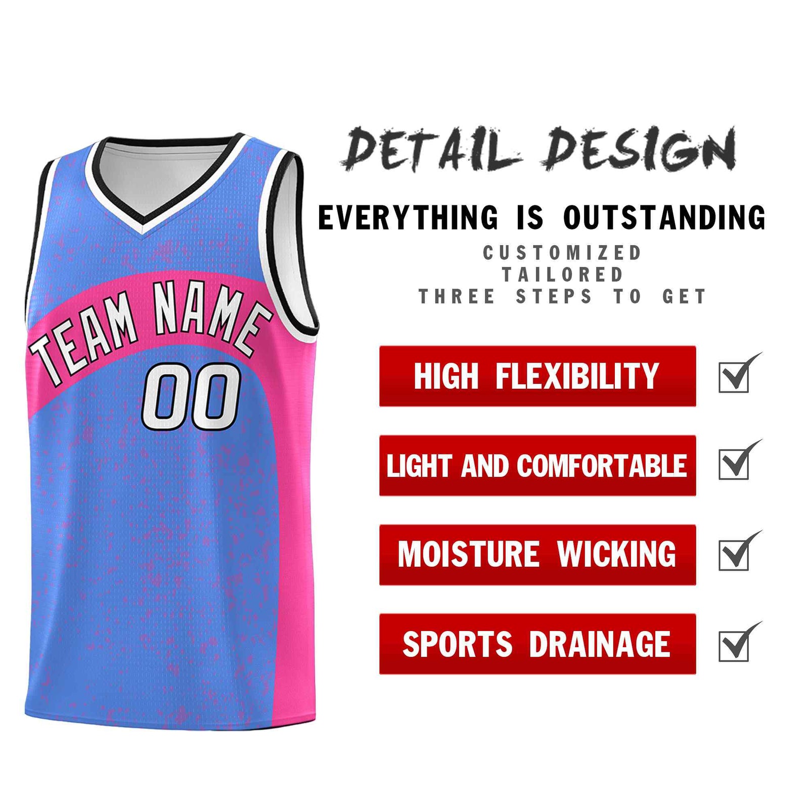 Custom Powder Blue Pink Dot Graffiti Pattern Irregular Team Names Sports Uniform Basketball Jersey