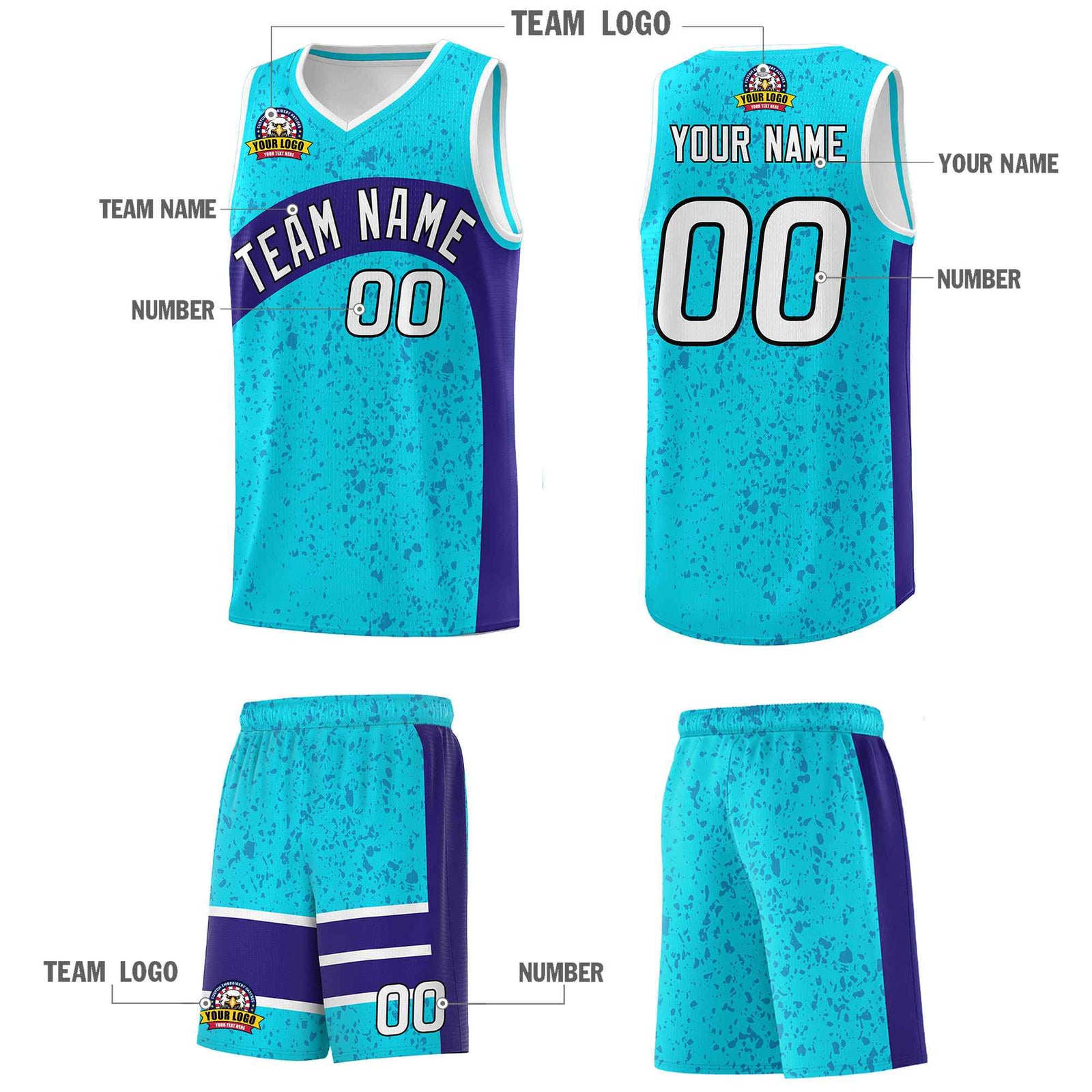Custom Sky Blue Royal Dot Graffiti Pattern Irregular Team Names Sports Uniform Basketball Jersey