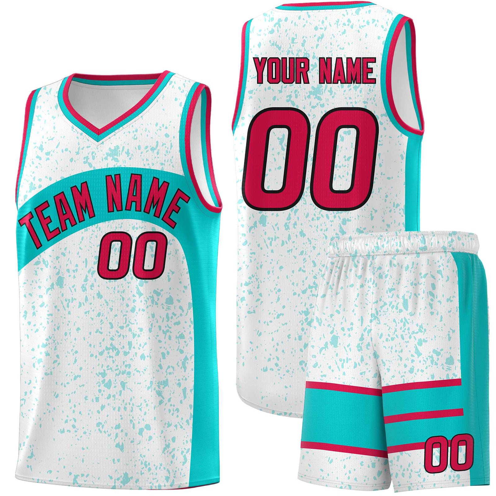 Custom White Aqua Dot Graffiti Pattern Irregular Team Names Sports Uniform Basketball Jersey| KXKSHOP