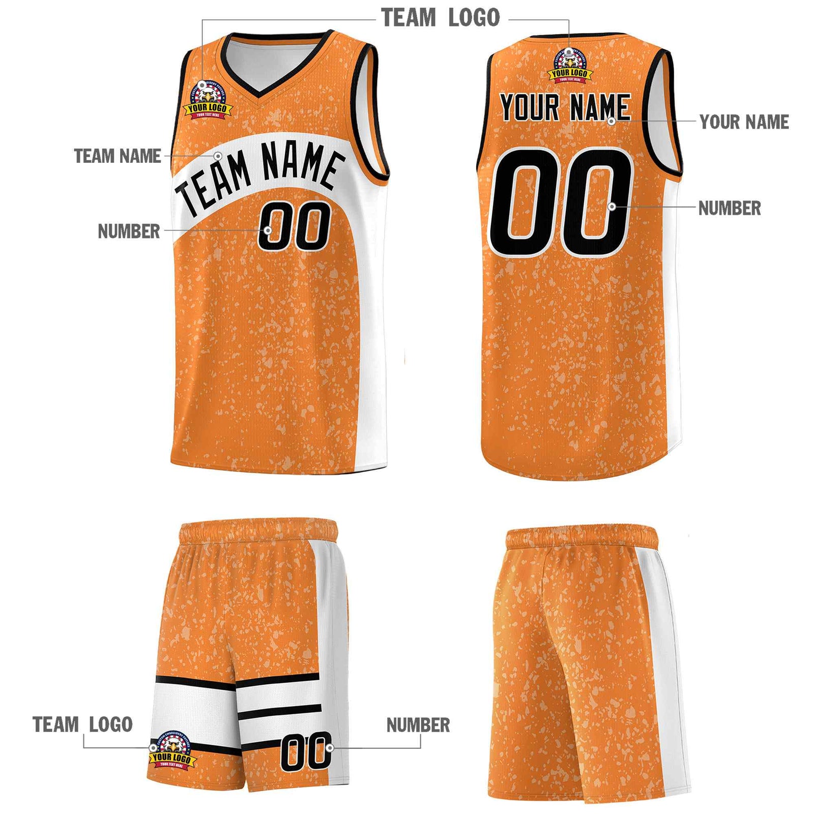 Custom Gold Orange White Dot Graffiti Pattern Irregular Team Names Sports Uniform Basketball Jersey