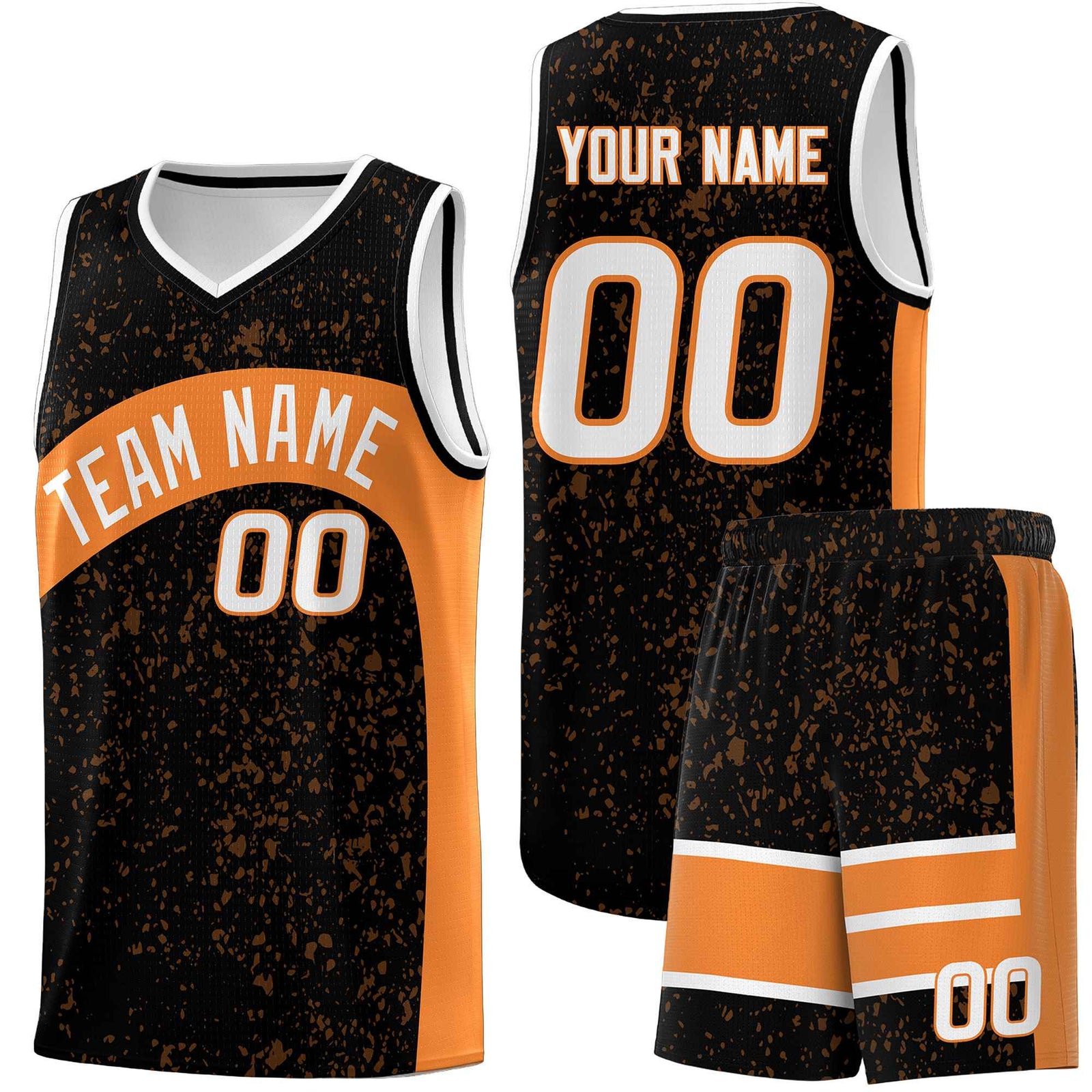 Custom Black Gold Orange Dot Graffiti Pattern Irregular Team Names Sports Uniform Basketball Jersey| KXKSHOP