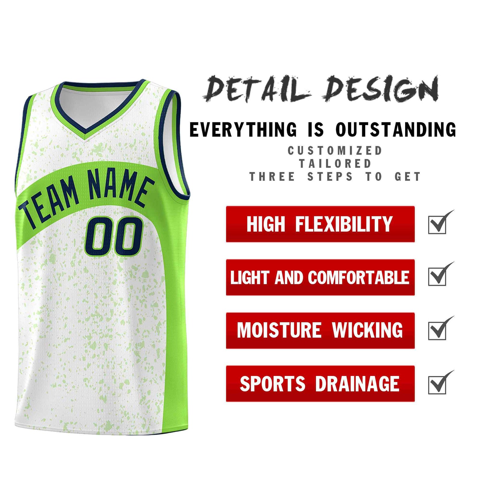 Custom White Fluorescent Green Dot Graffiti Pattern Irregular Team Names Sports Uniform Basketball Jersey